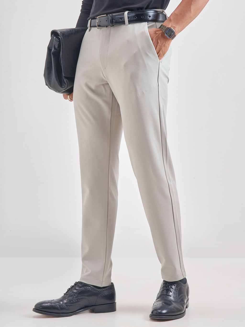 Purple By Highlander Men Grey Slim Fit Solid Chinos - Grey - Image 4