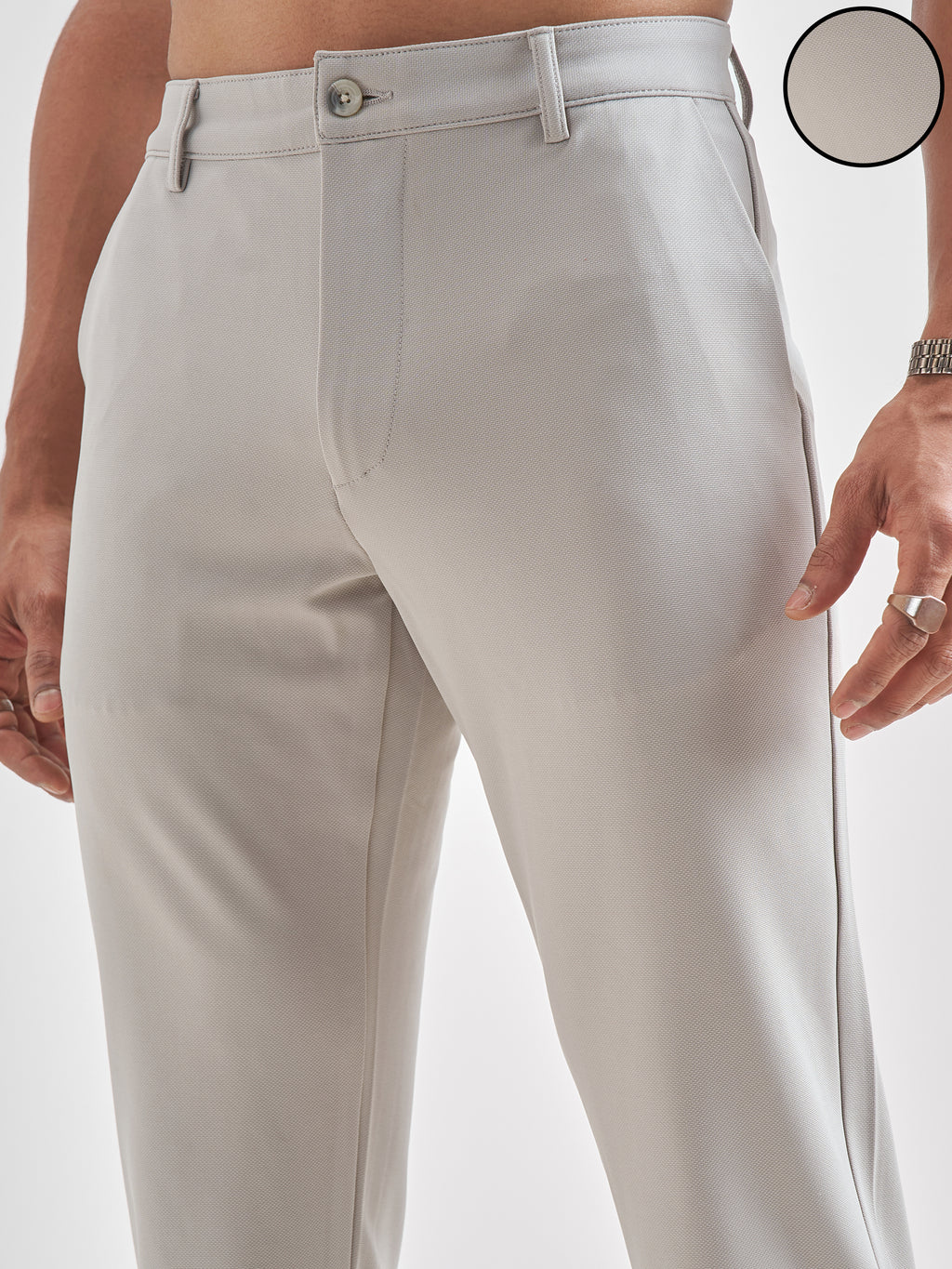 Purple By Highlander Men Grey Slim Fit Solid Chinos - Grey - Image 5