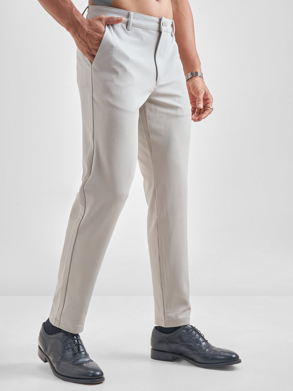 Purple By Highlander Men Grey Slim Fit Solid Chinos - Grey - Image 6