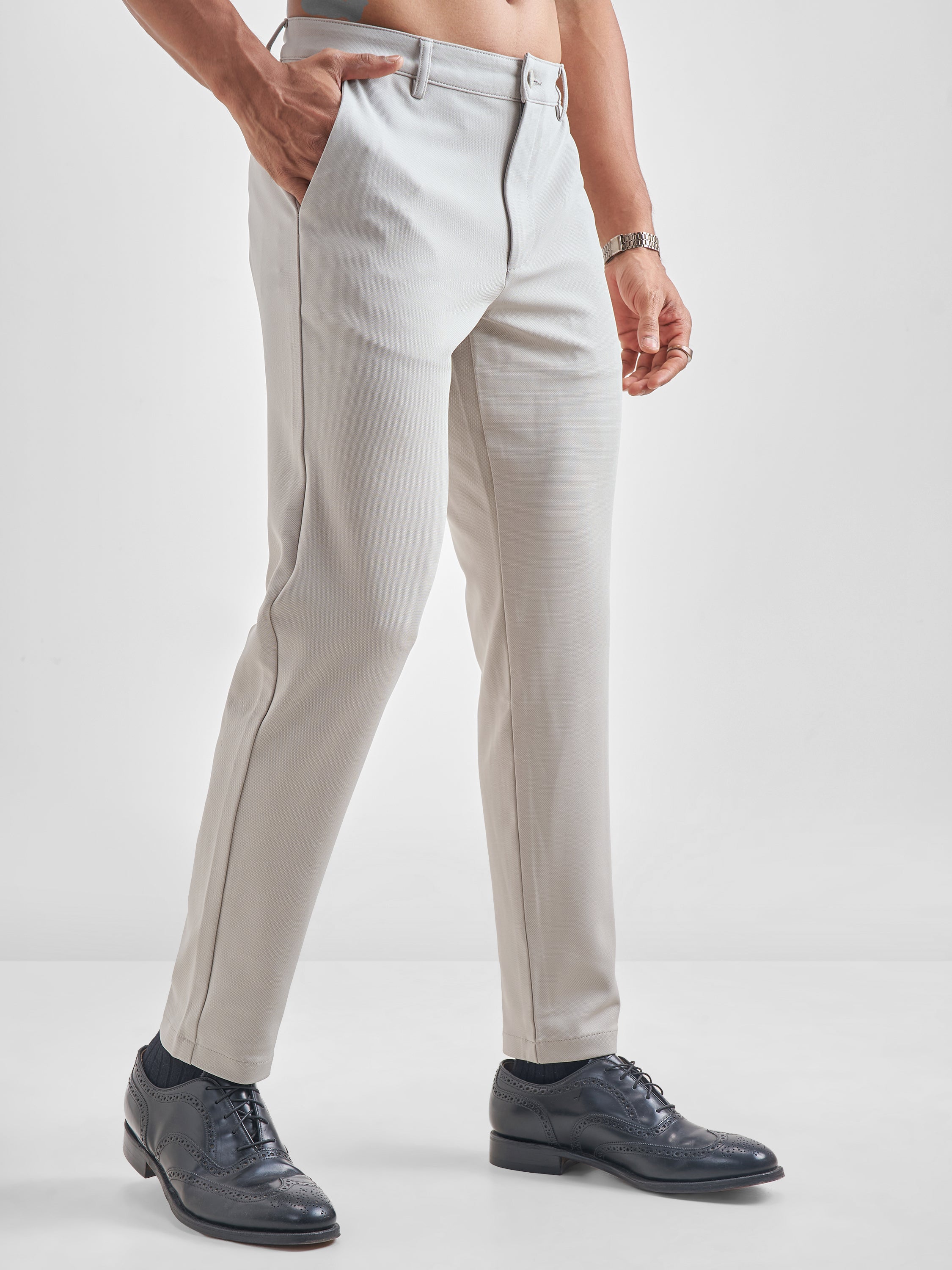 Purple By Highlander Men Grey Slim Fit Solid Chinos - Grey - Image 6