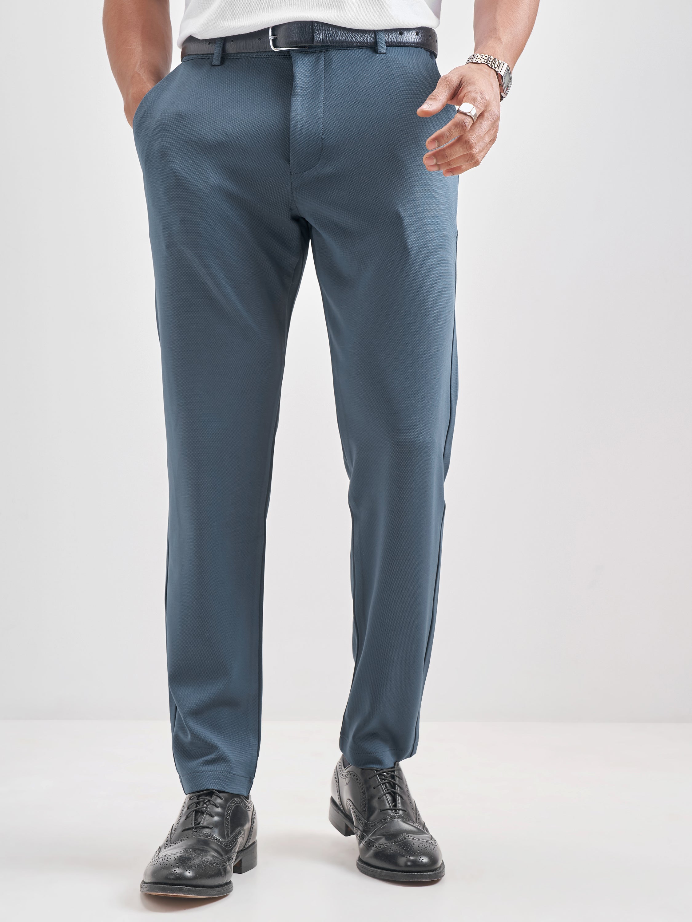 Purple By Highlander Men Blue Slim Fit Solid Chinos - Blue - Image 1