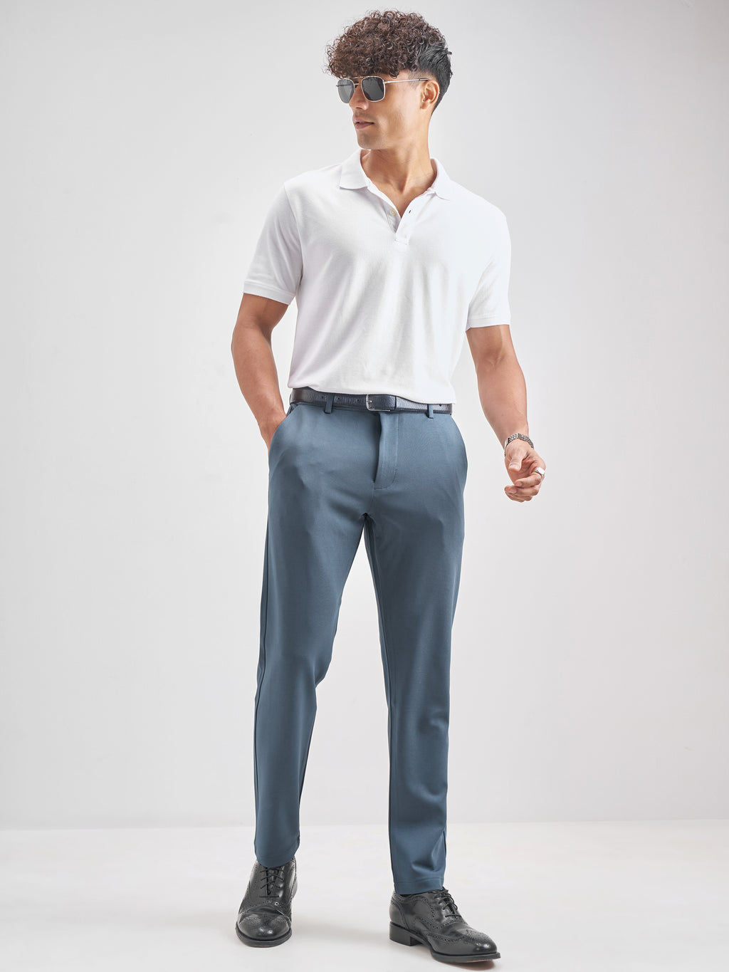 Purple By Highlander Men Blue Slim Fit Solid Chinos - Blue - Image 2