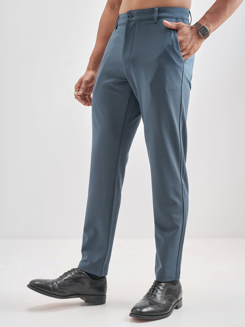 Purple By Highlander Men Blue Slim Fit Solid Chinos - Blue - Image 4
