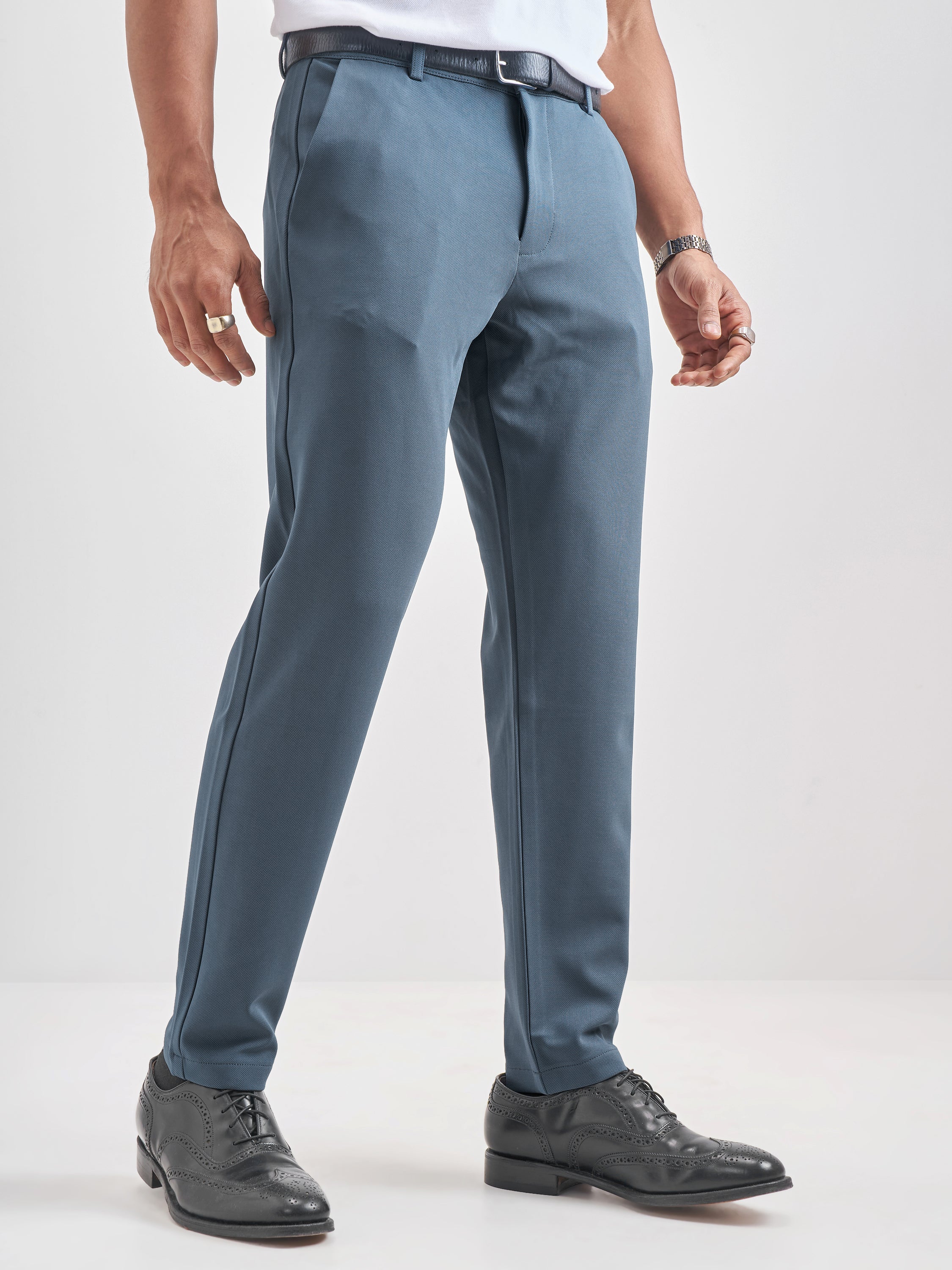 Purple By Highlander Men Blue Slim Fit Solid Chinos - Blue - Image 6