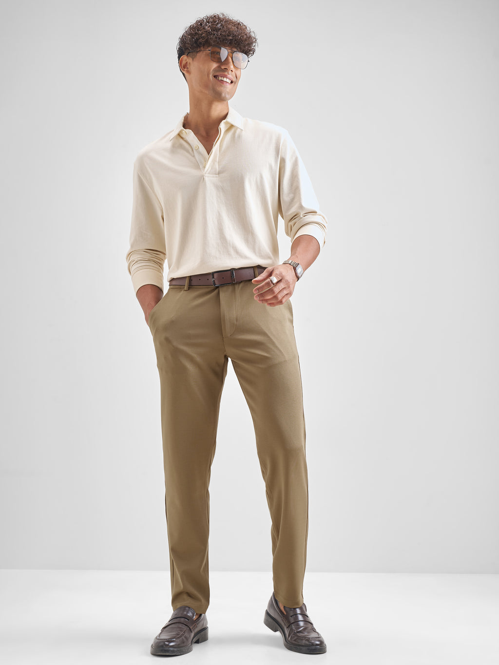 Purple By Highlander Men Brown Slim Fit Solid Chinos - Brown - Image 2