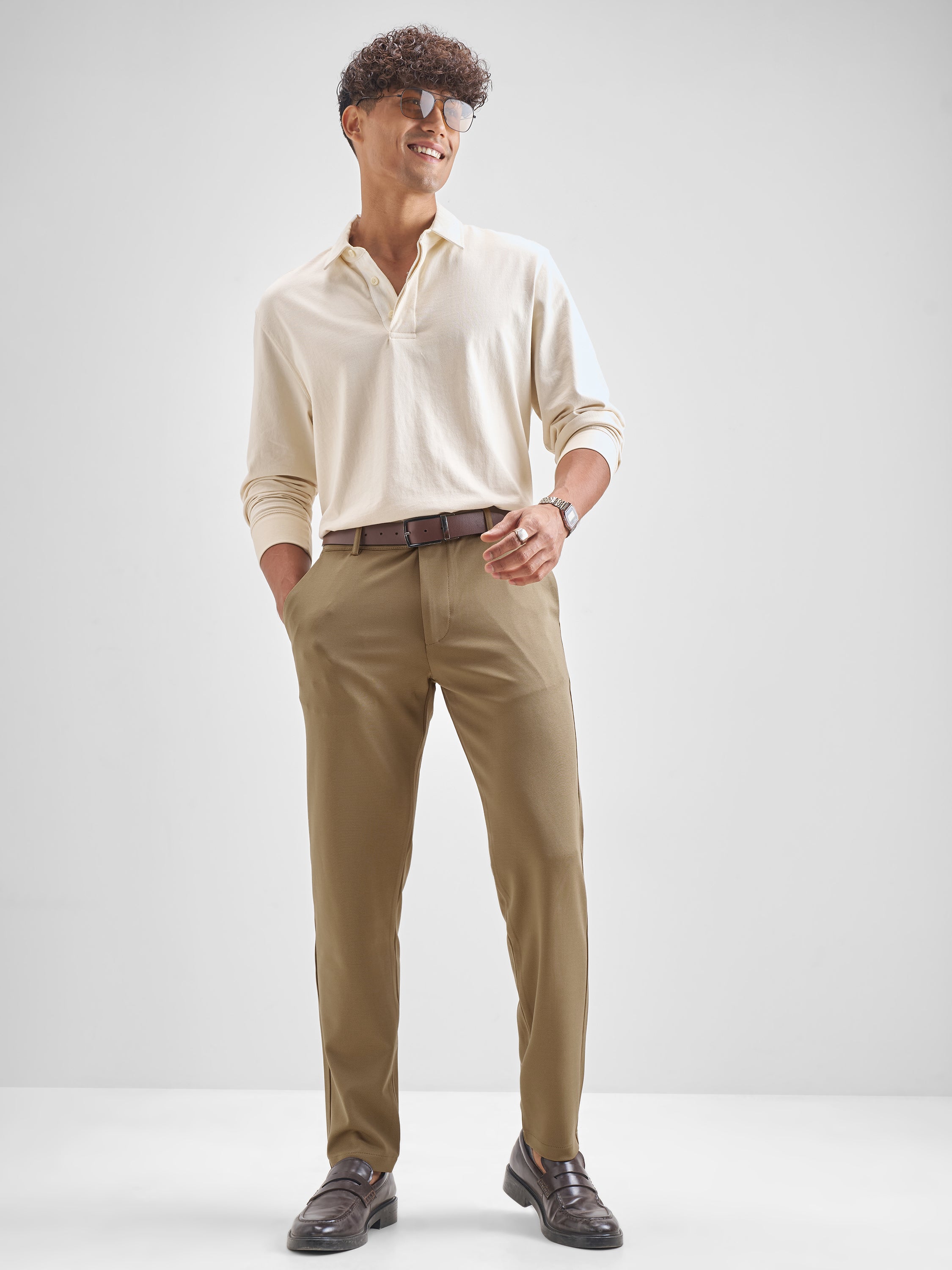 Purple By Highlander Men Brown Slim Fit Solid Chinos - Brown - Image 2
