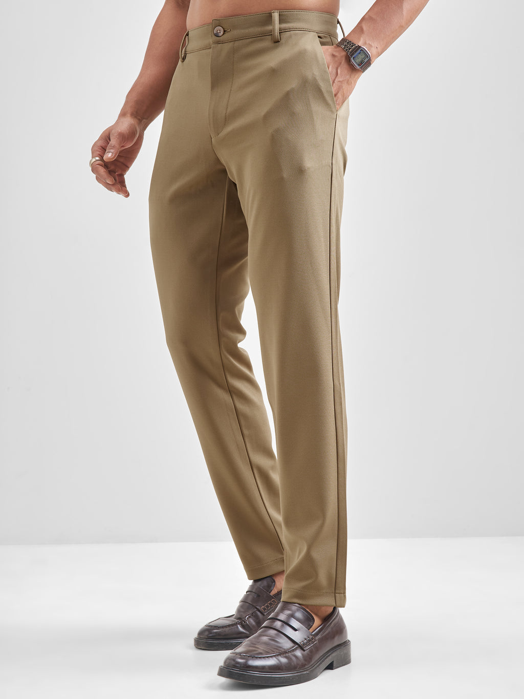 Purple By Highlander Men Brown Slim Fit Solid Chinos - Brown - Image 4