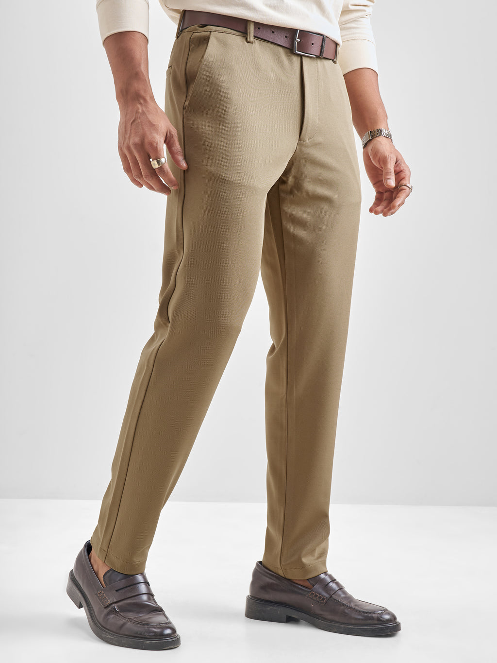 Purple By Highlander Men Brown Slim Fit Solid Chinos - Brown - Image 6