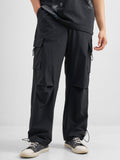 Purple By Highlander Men Black Baggy Fit Solid Cargos - Black - Image 1