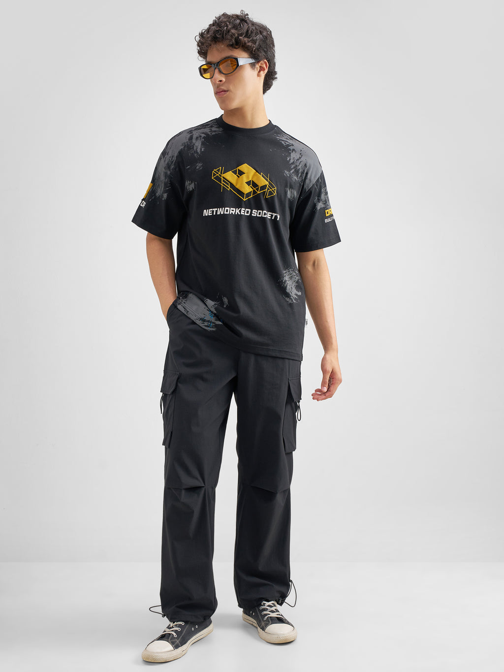 Purple By Highlander Men Black Baggy Fit Solid Cargos - Black - Image 2