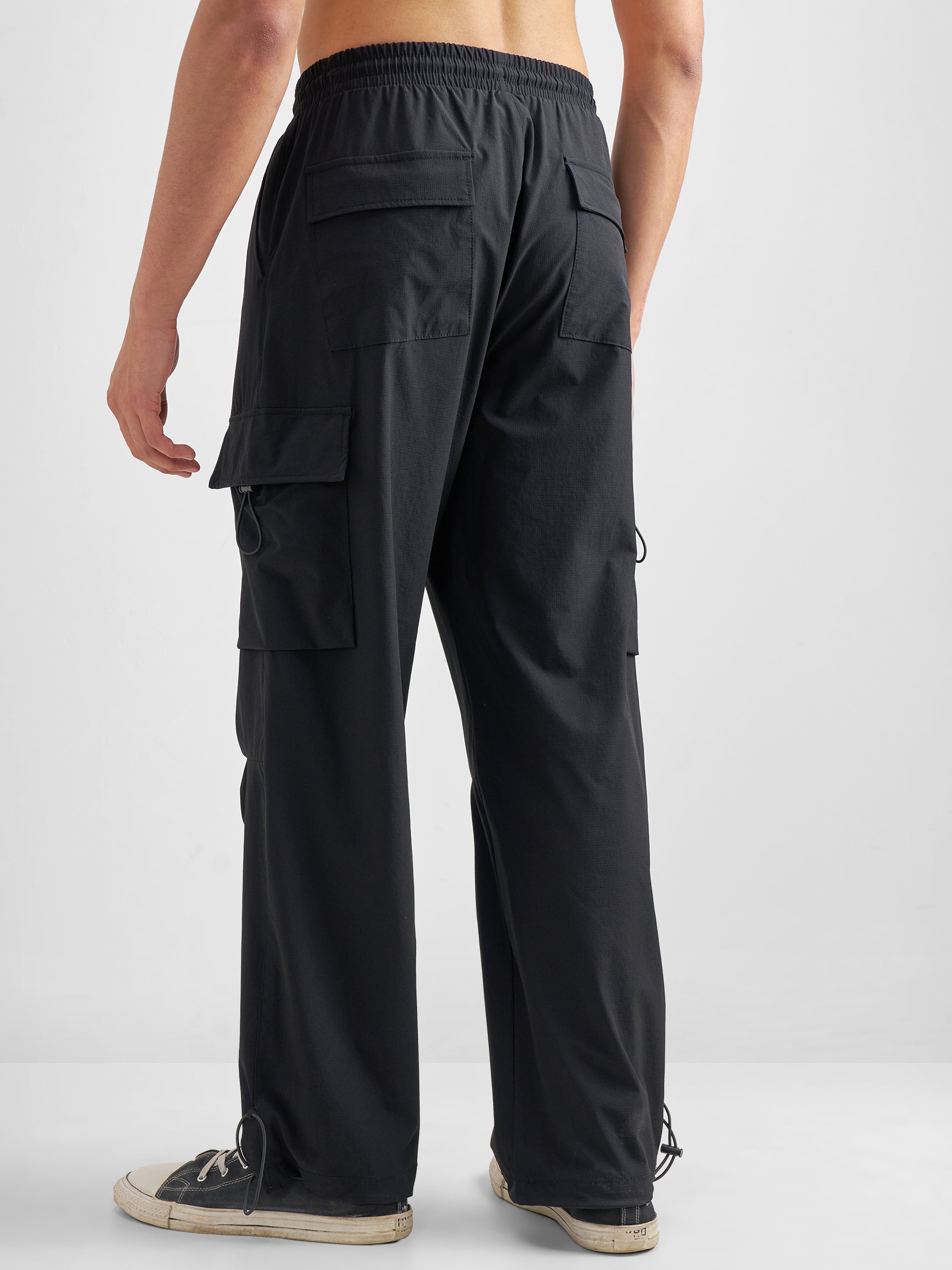 Purple By Highlander Men Black Baggy Fit Solid Cargos - Black - Image 3