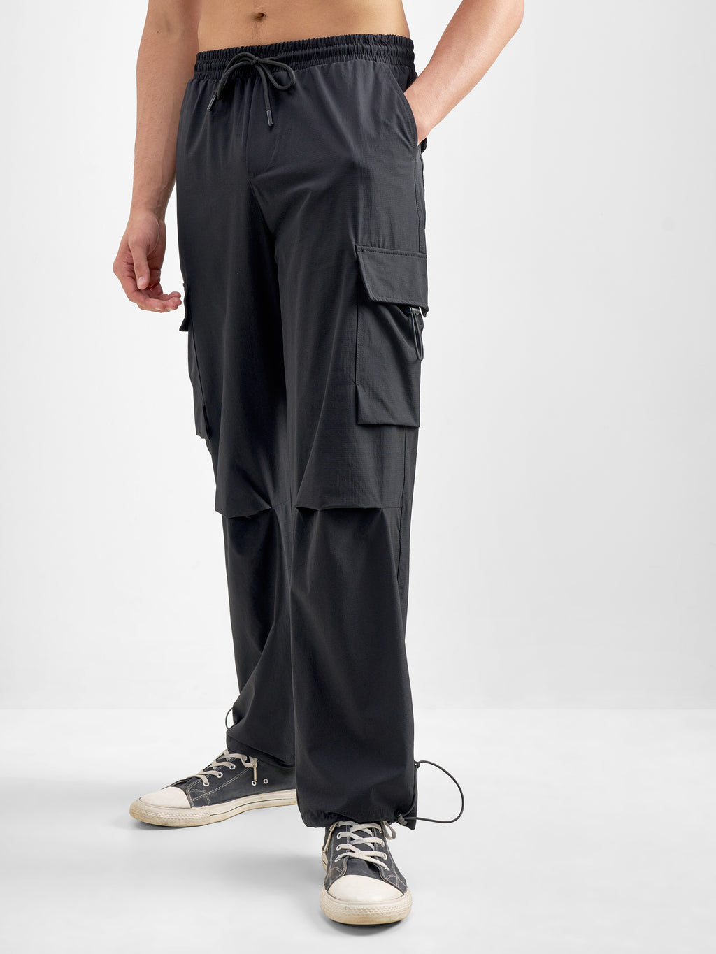 Purple By Highlander Men Black Baggy Fit Solid Cargos - Black - Image 4