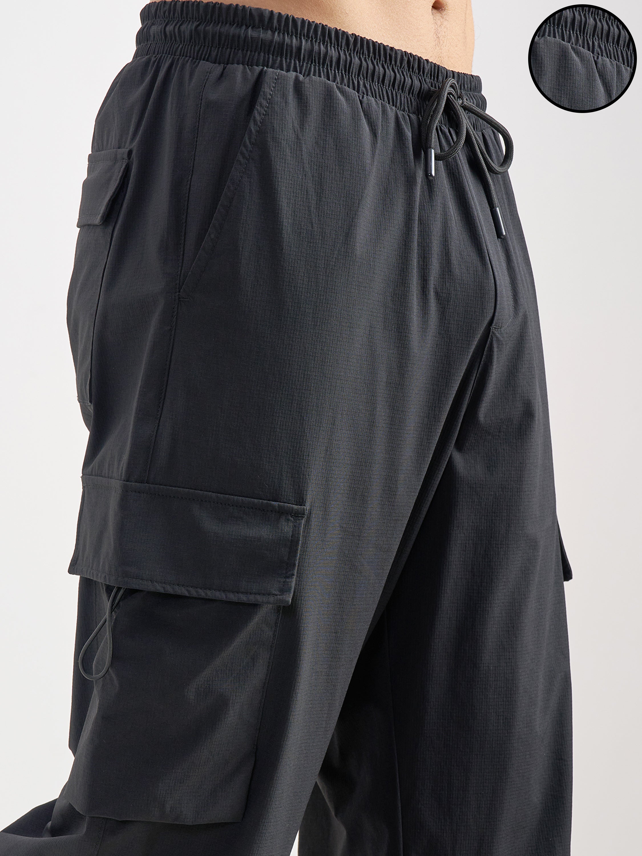Purple By Highlander Men Black Baggy Fit Solid Cargos - Black - Image 5