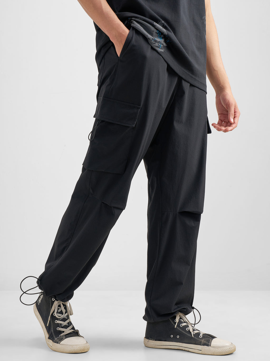 Purple By Highlander Men Black Baggy Fit Solid Cargos - Black - Image 6