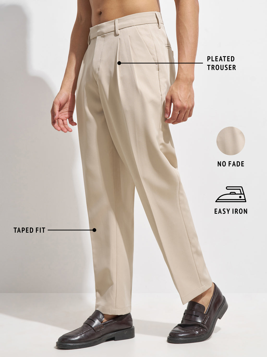 Purple By Highlander Men Beige Tapered Fit Solid Formal Trouser