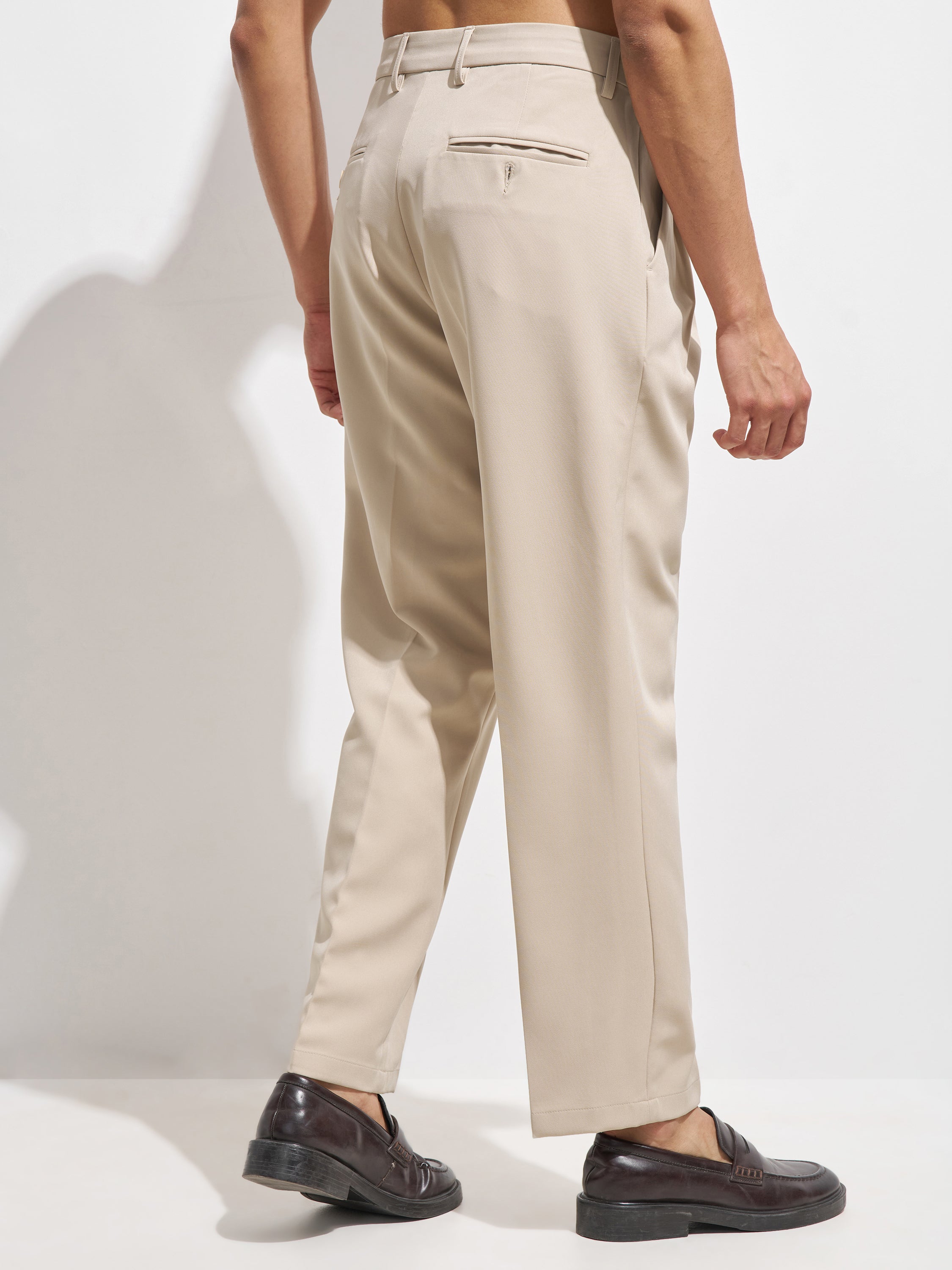 Purple By Highlander Men Beige Tapered Fit Solid Formal Trouser