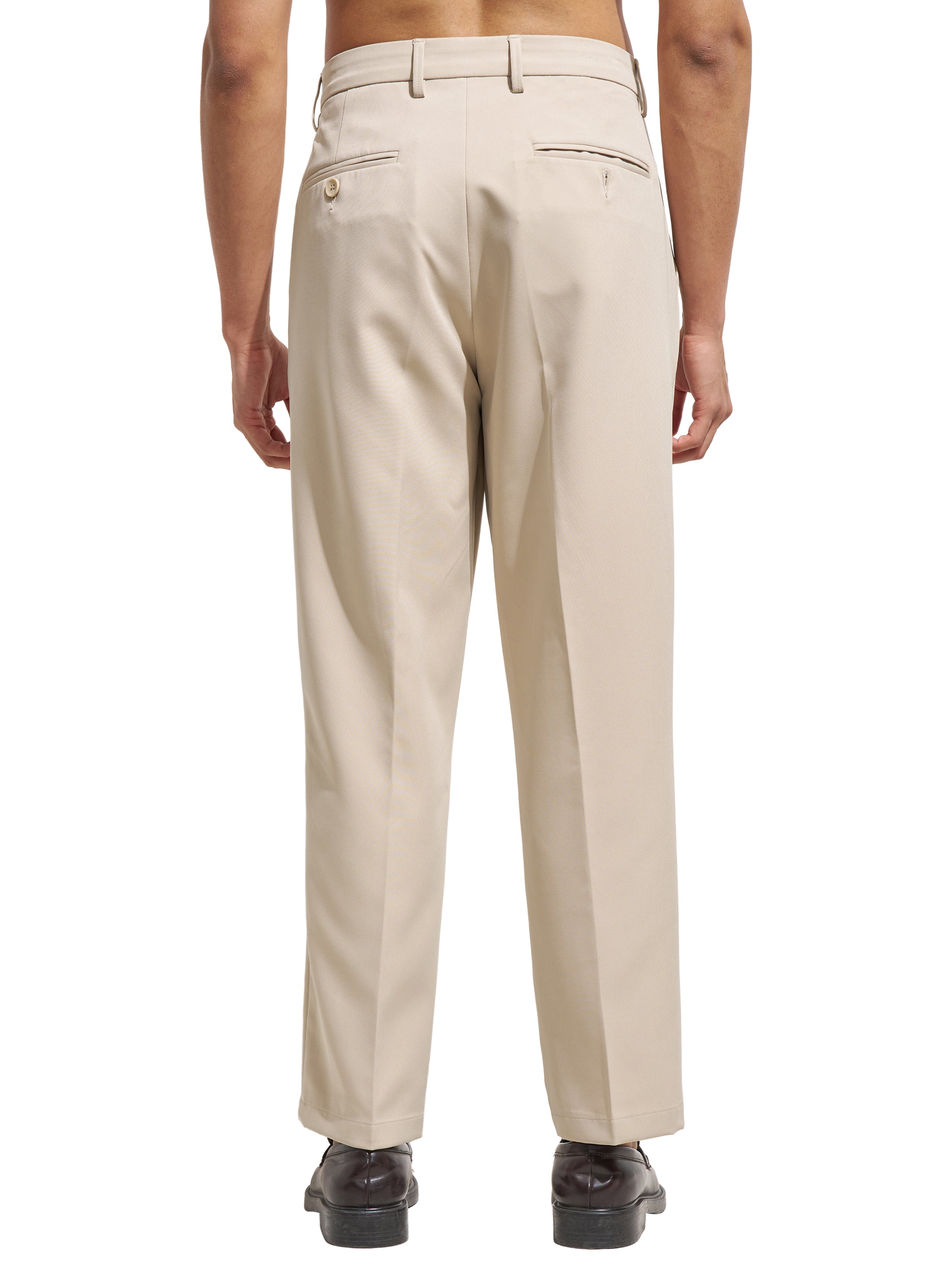 Purple By Highlander Men Beige Tapered Fit Solid Formal Trouser