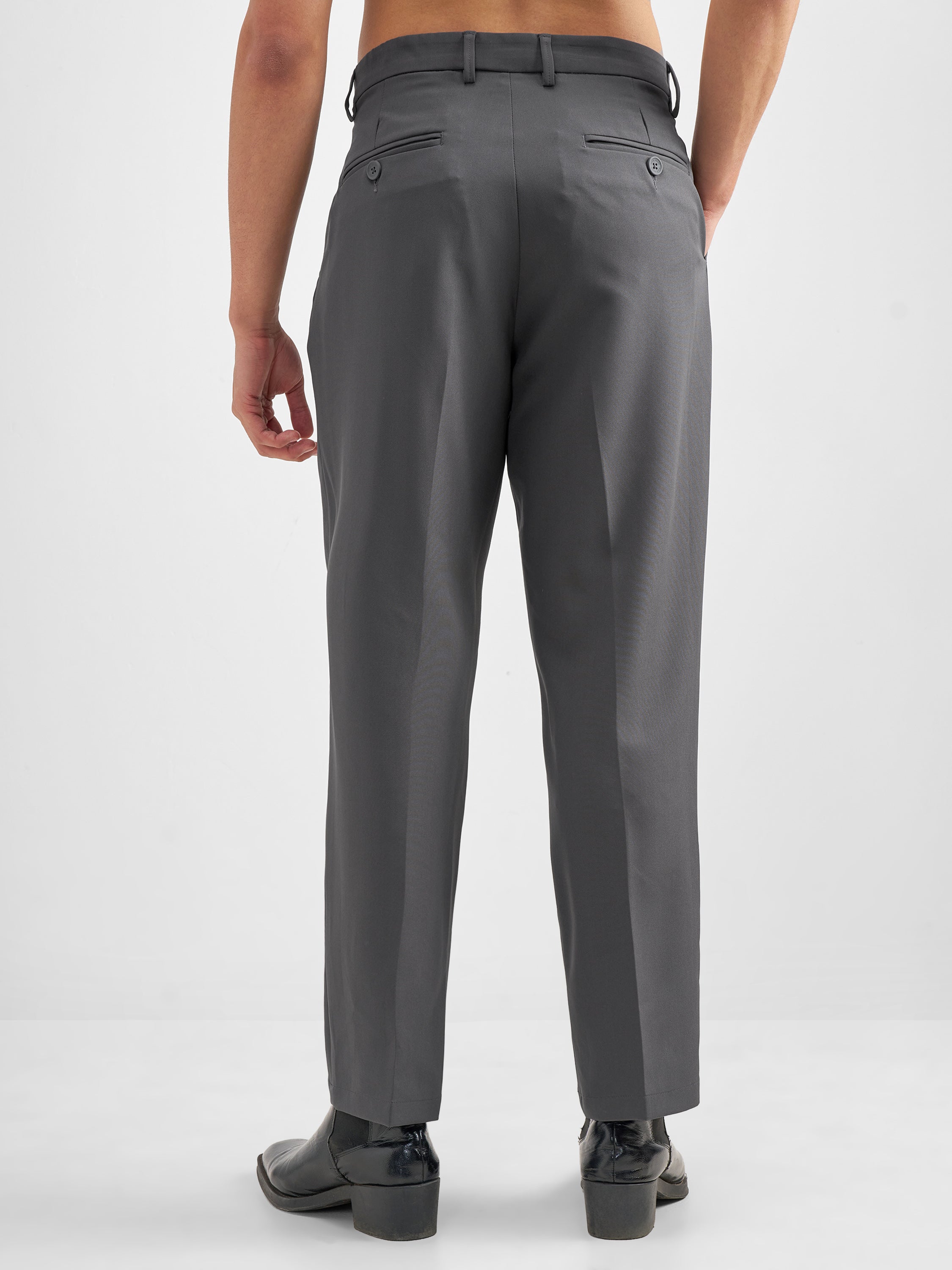 Purple By Highlander Men Grey Tapered Fit Solid Formal Trouser - Grey - Image 3