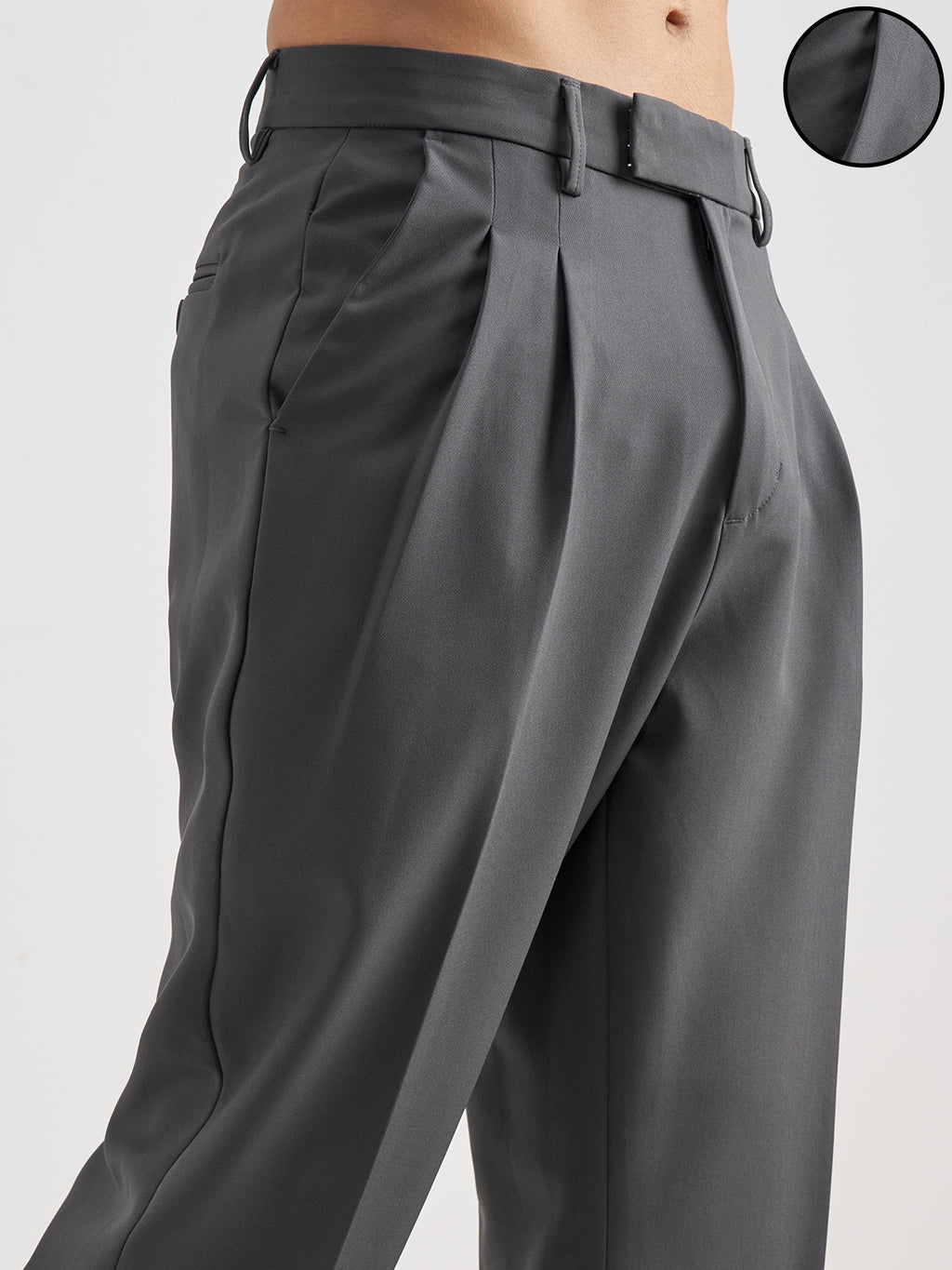Purple By Highlander Men Grey Tapered Fit Solid Formal Trouser - Grey - Image 5