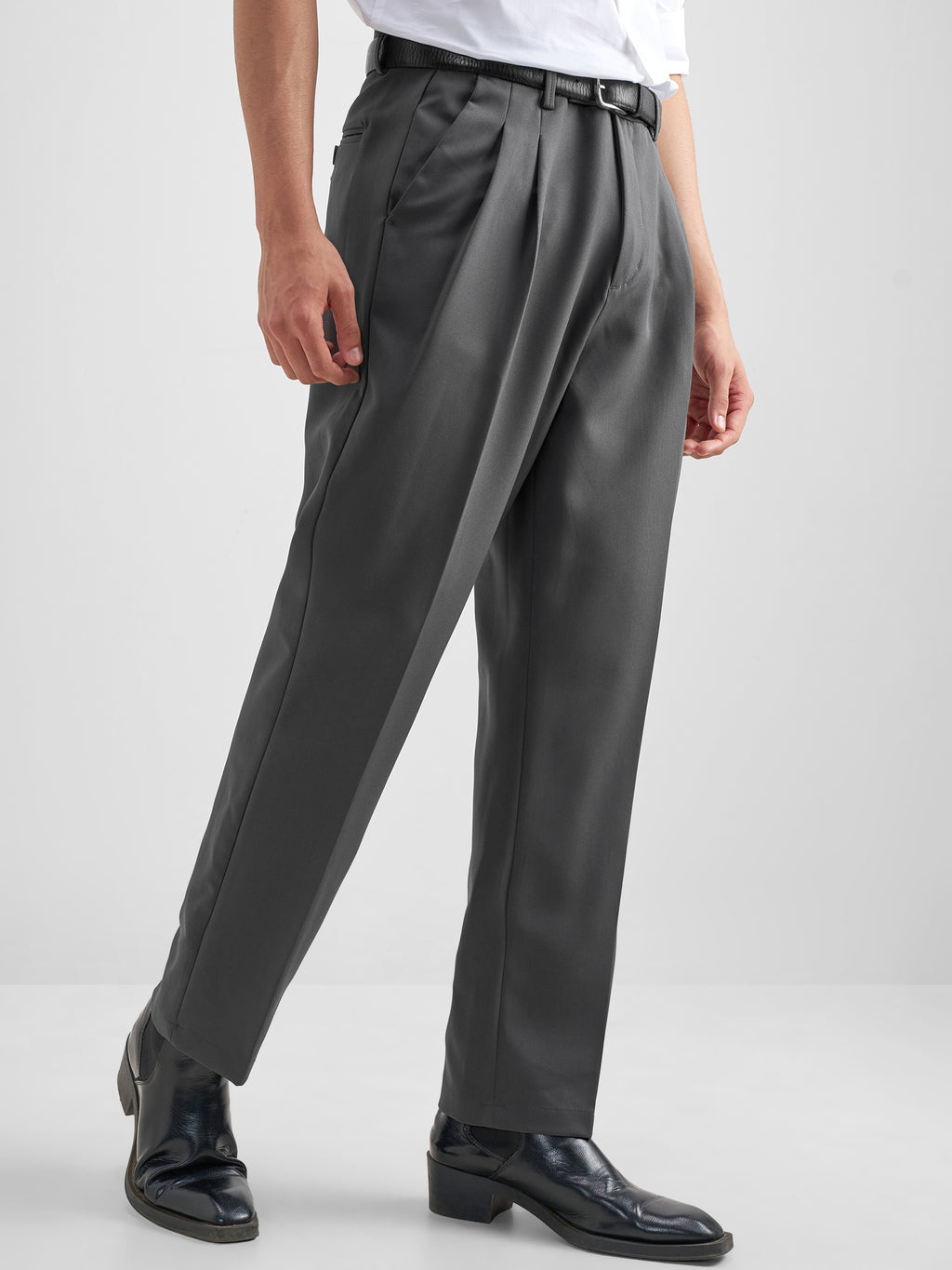 Purple By Highlander Men Grey Tapered Fit Solid Formal Trouser - Grey - Image 6