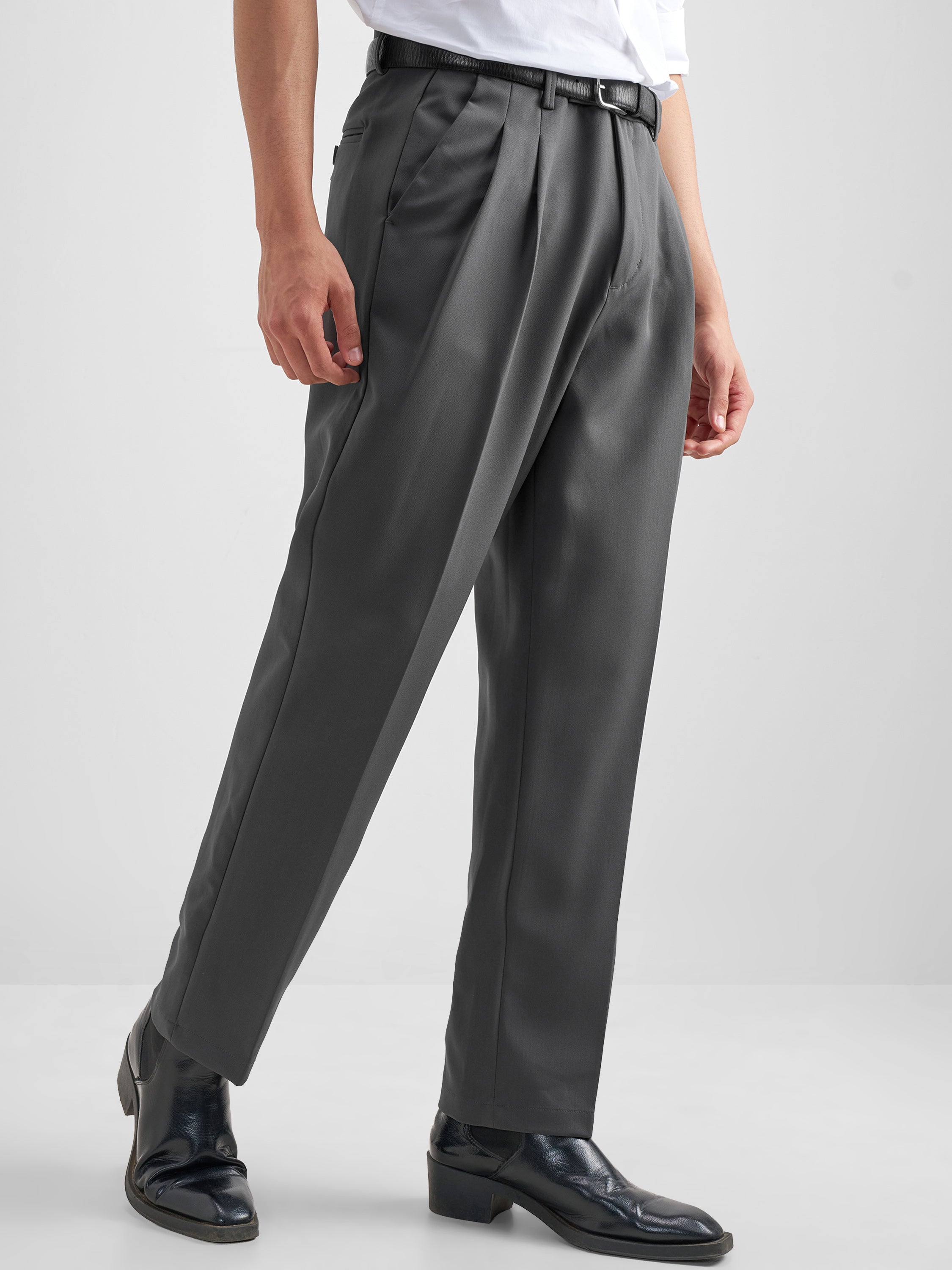 Purple By Highlander Men Grey Tapered Fit Solid Formal Trouser - Grey - Image 6