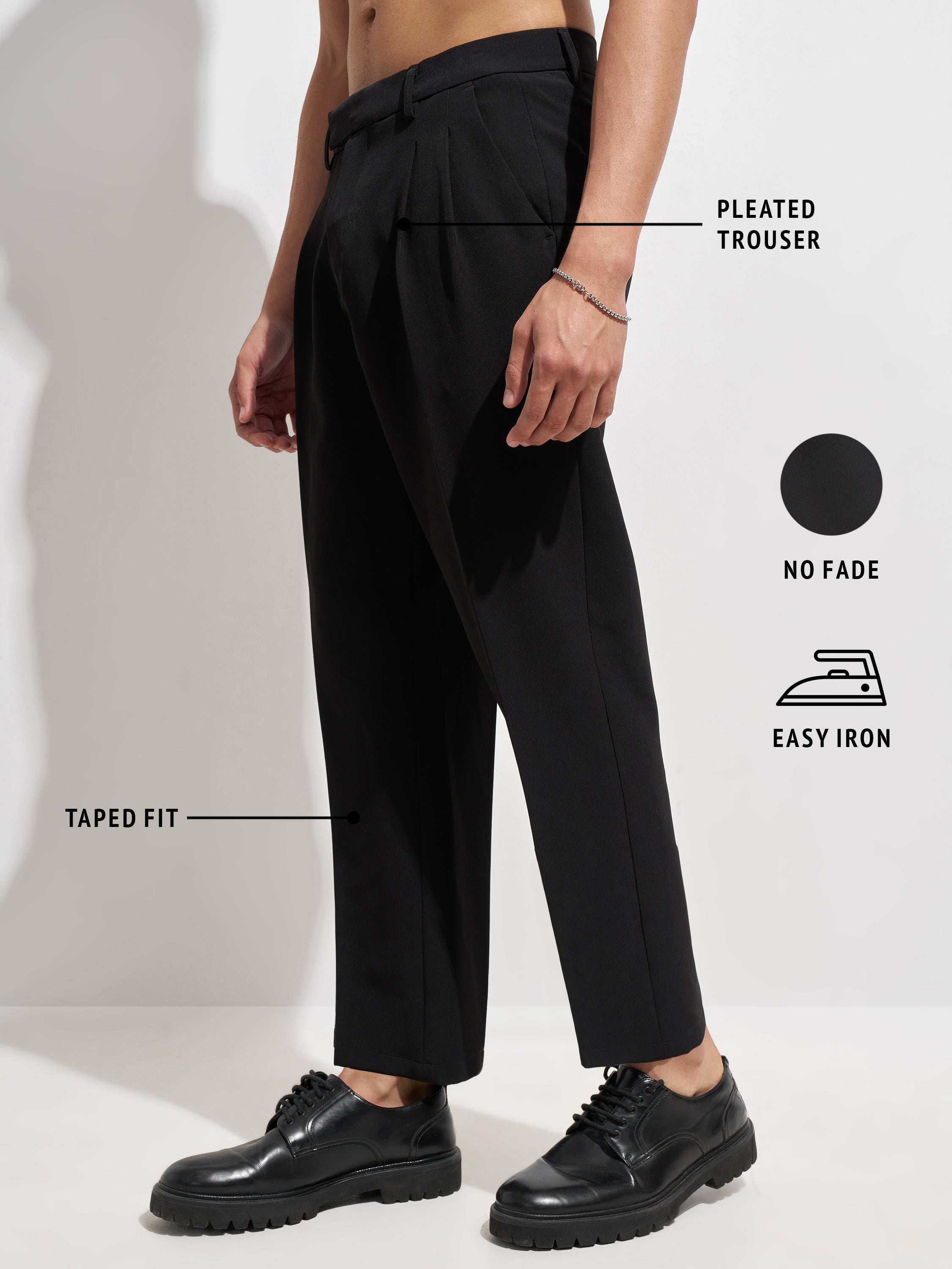 Purple By Highlander Men Black Tapered Fit Solid Korean Pant