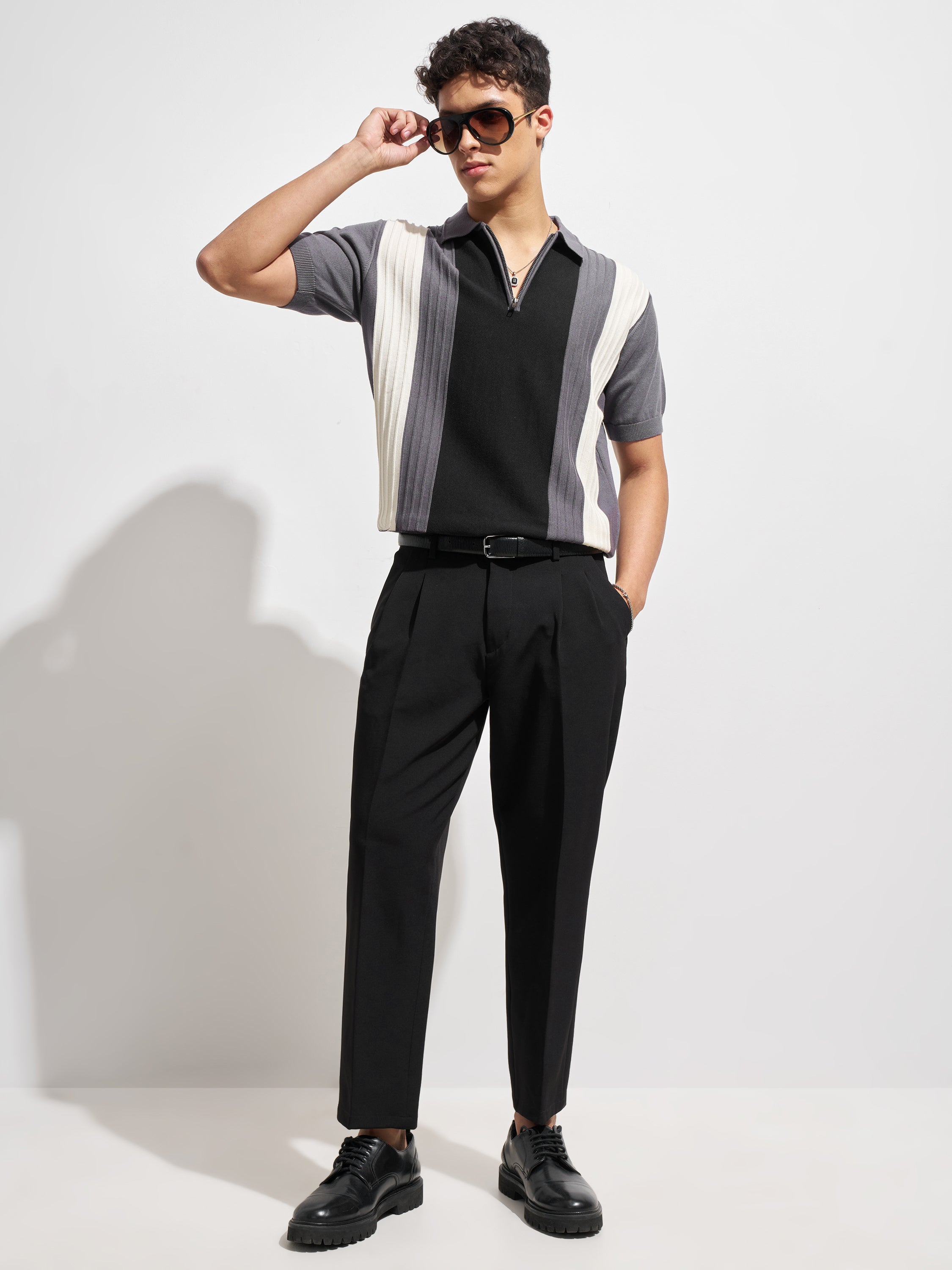 Purple By Highlander Men Black Tapered Fit Solid Korean Pant