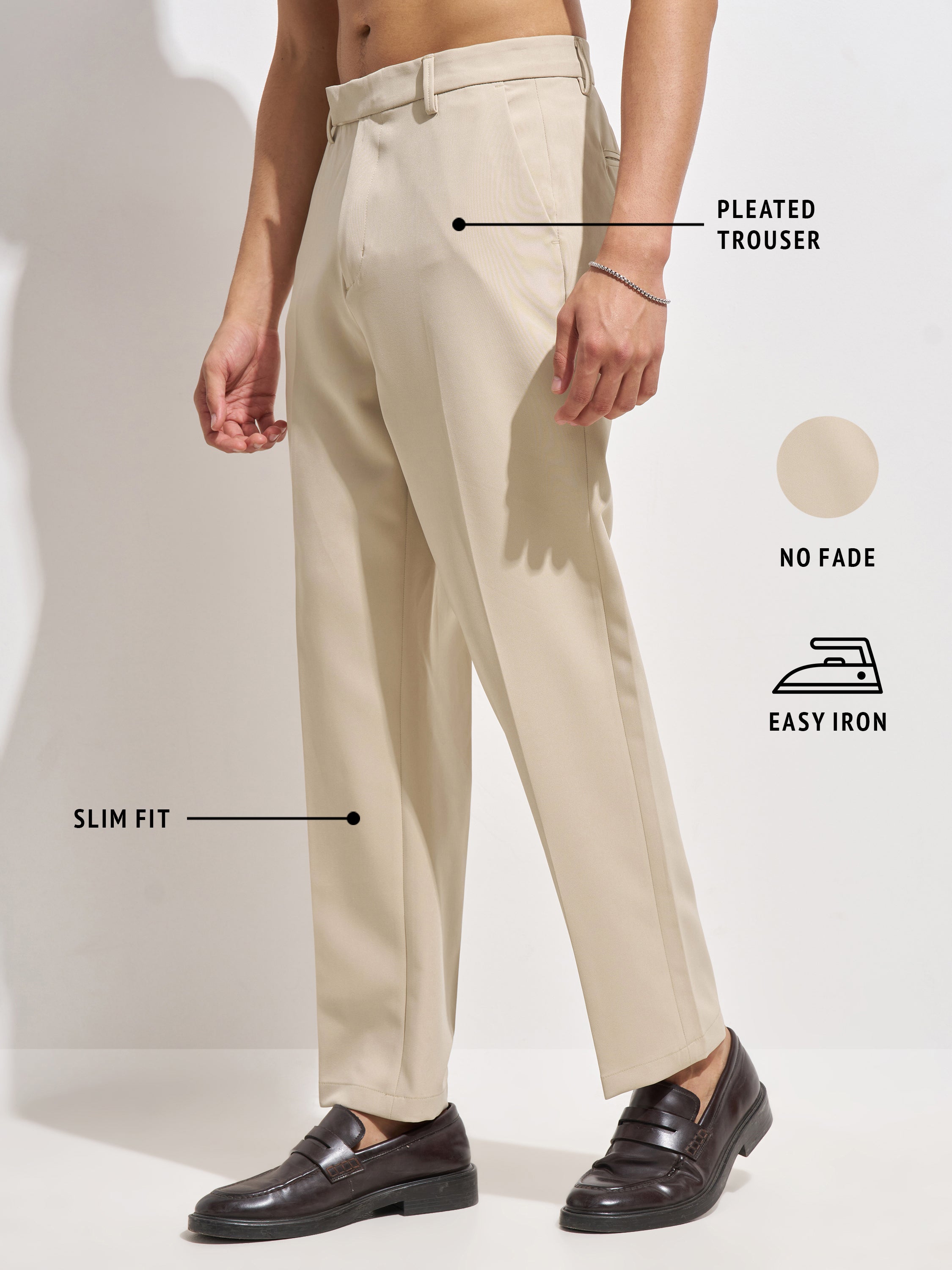 Purple By Highlander Men Beige Tapered Fit Solid Korean Pant