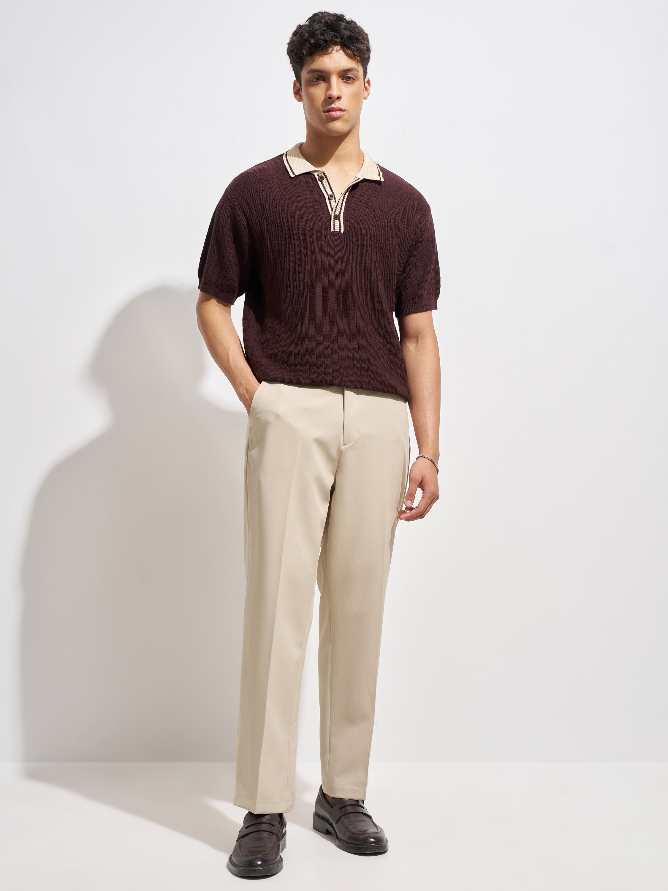 Purple By Highlander Men Beige Tapered Fit Solid Korean Pant