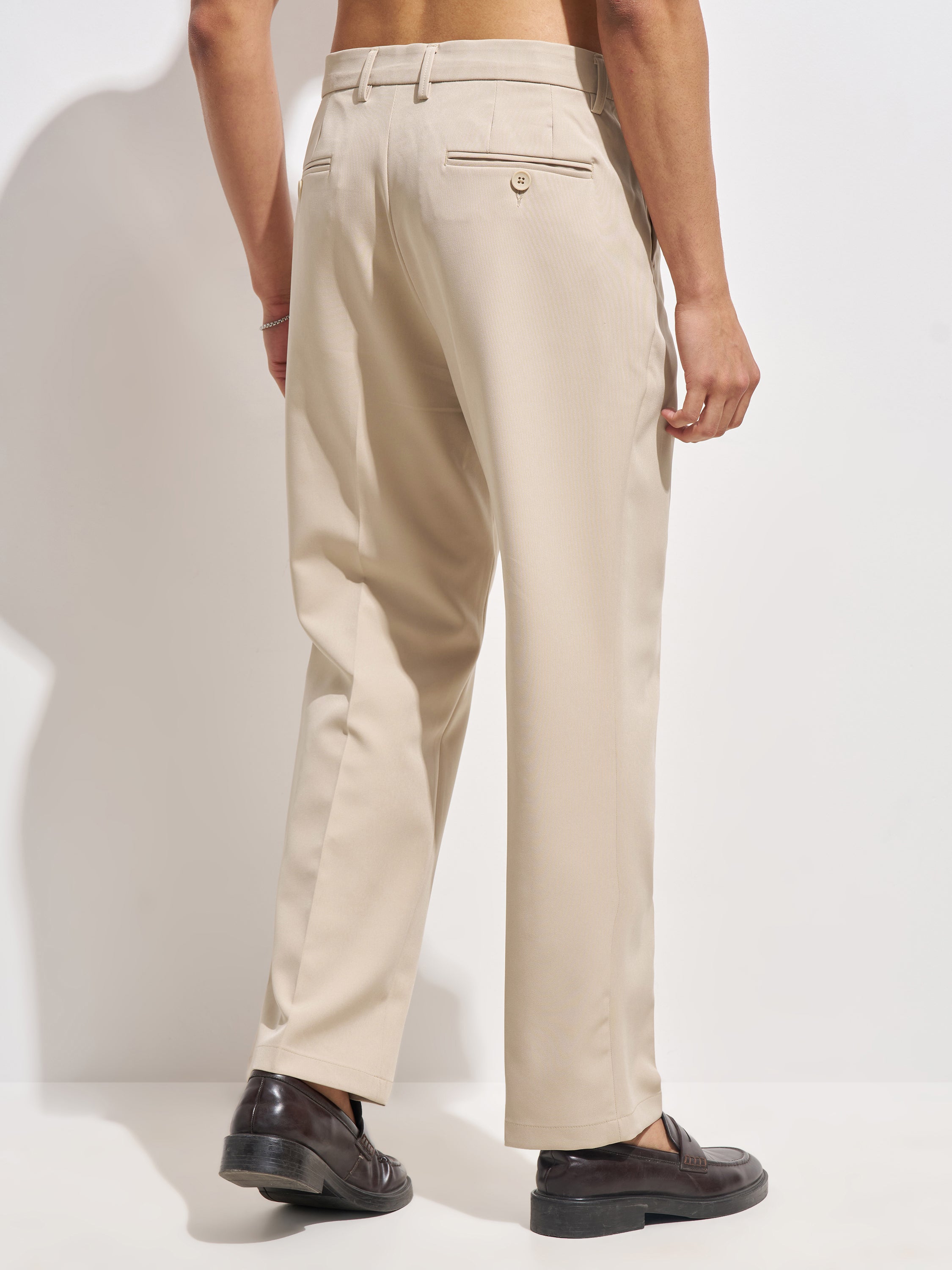 Purple By Highlander Men Beige Tapered Fit Solid Korean Pant
