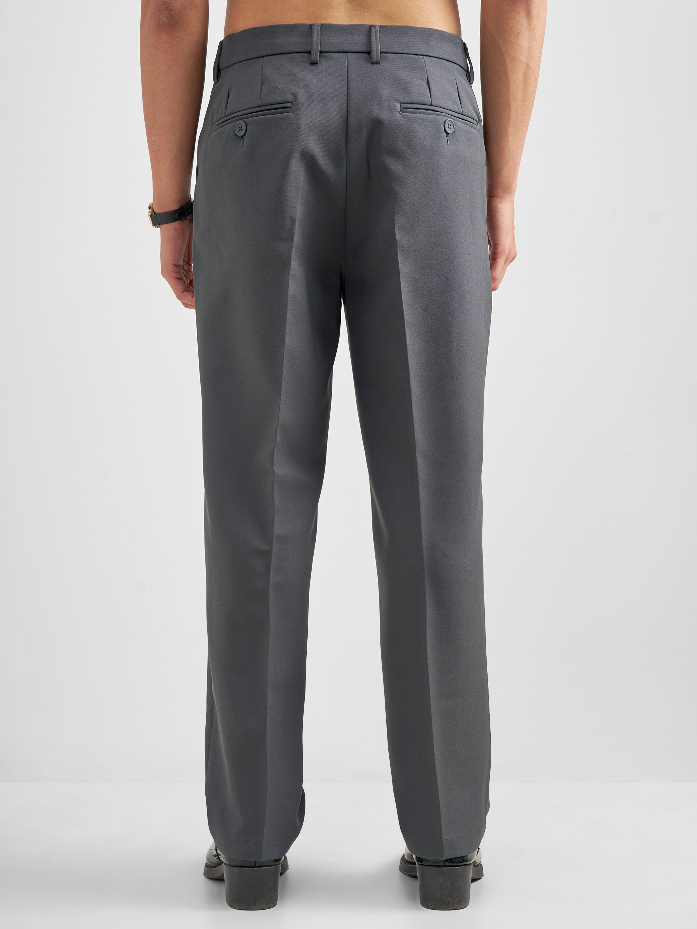 Purple By Highlander Men Grey Tapered Fit Solid Formal Trouser - Grey - Image 3