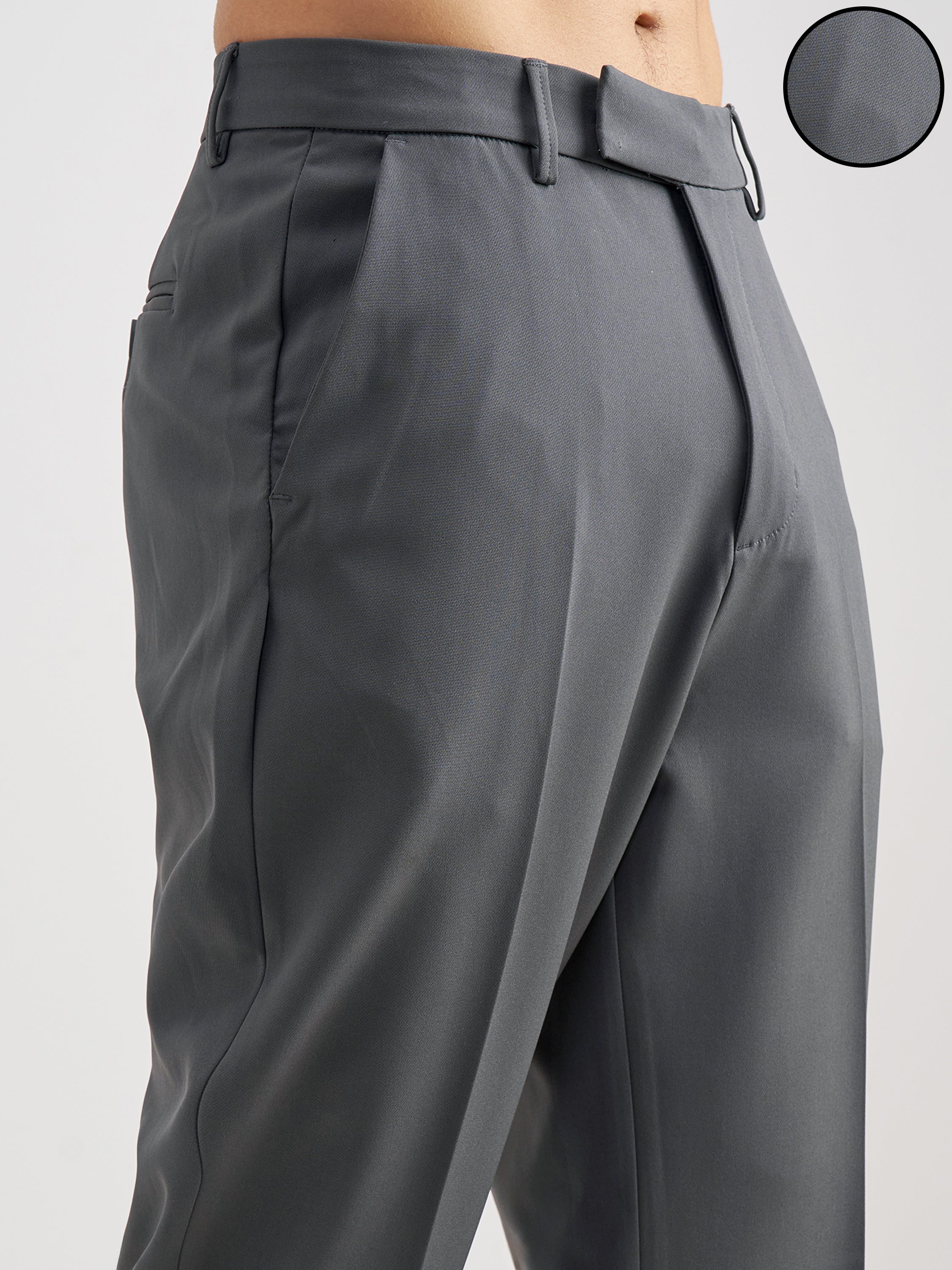 Purple By Highlander Men Grey Tapered Fit Solid Formal Trouser - Grey - Image 5