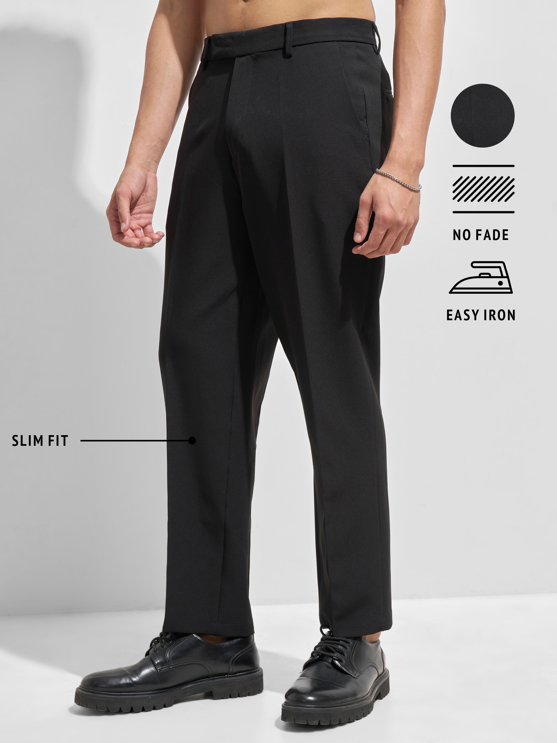 Purple By Highlander Men Black Tapered Fit Solid Korean Pant