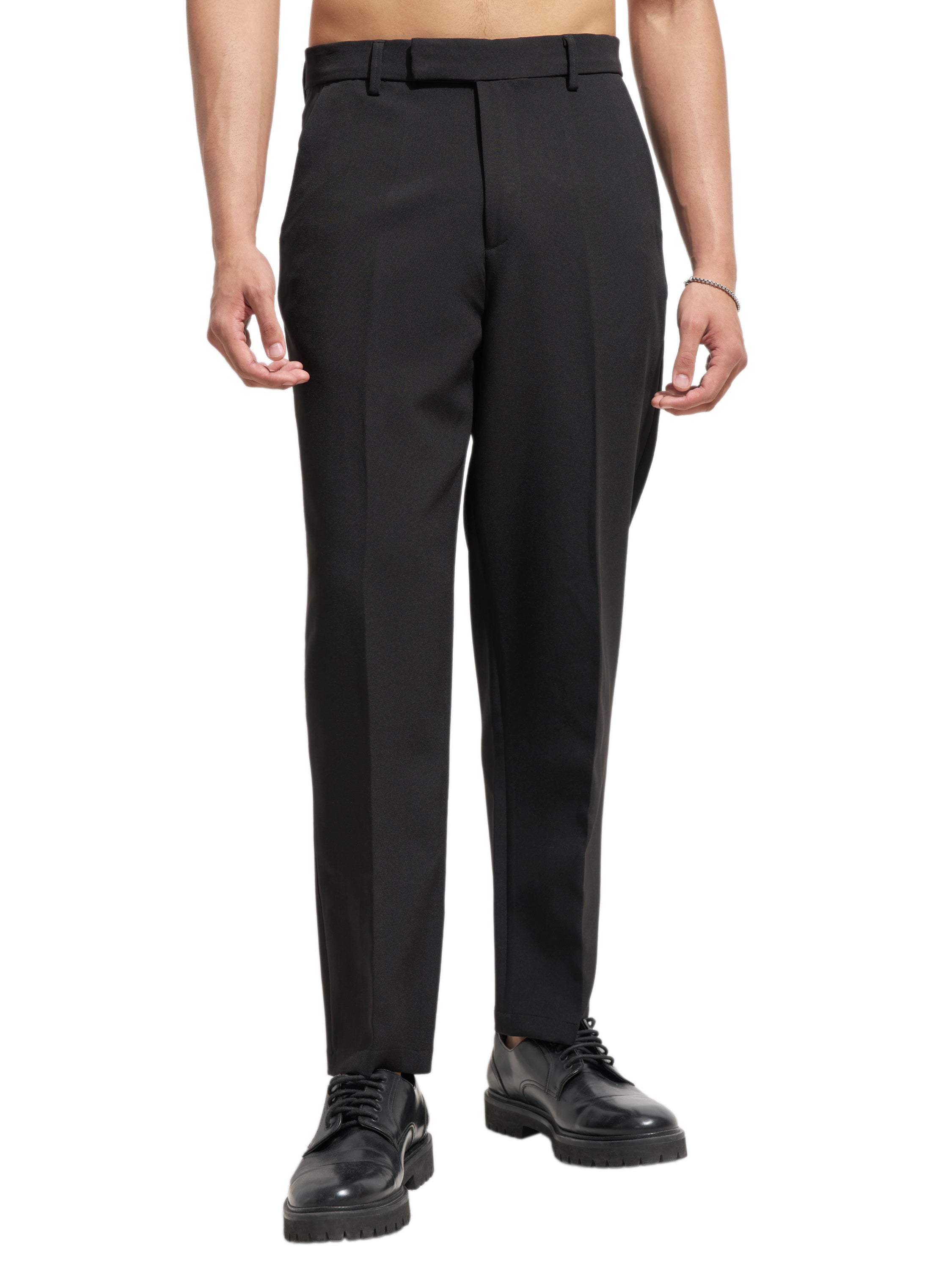 Purple By Highlander Men Black Tapered Fit Solid Korean Pant