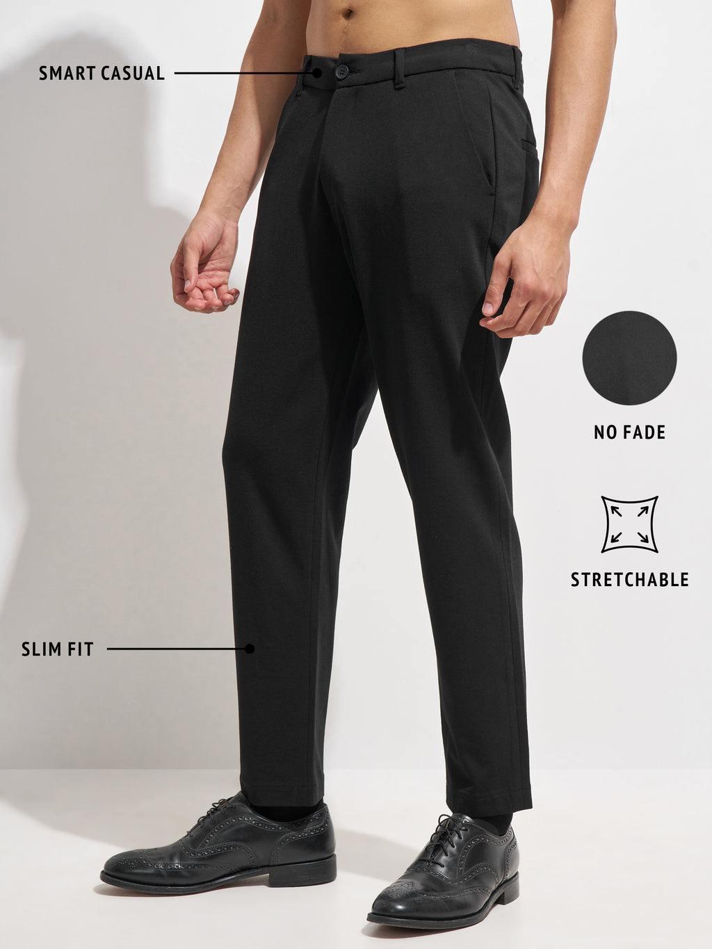 Purple By Highlander Men Black Slim Fit Solid Formal Trouser