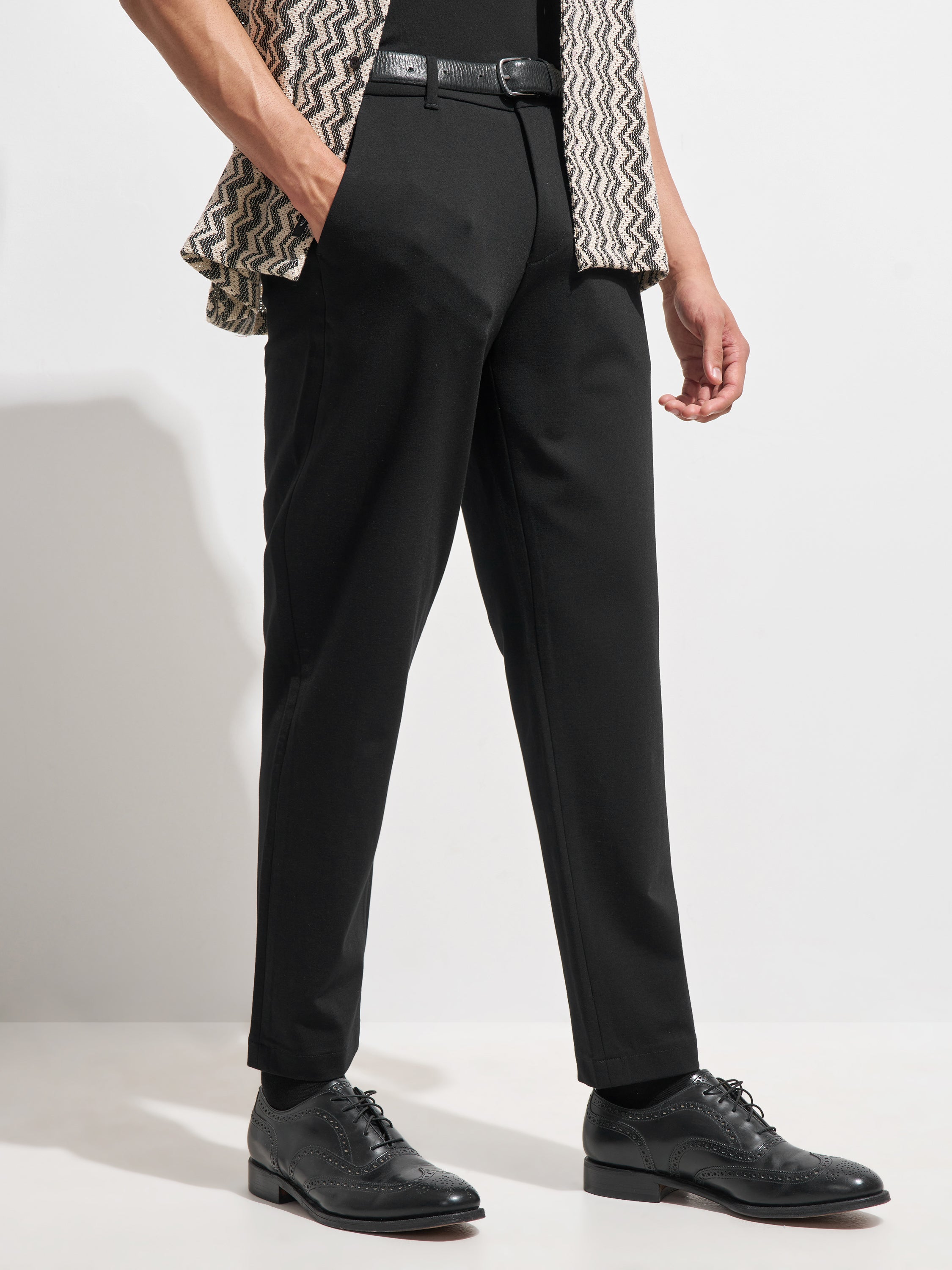 Purple By Highlander Men Black Slim Fit Solid Formal Trouser
