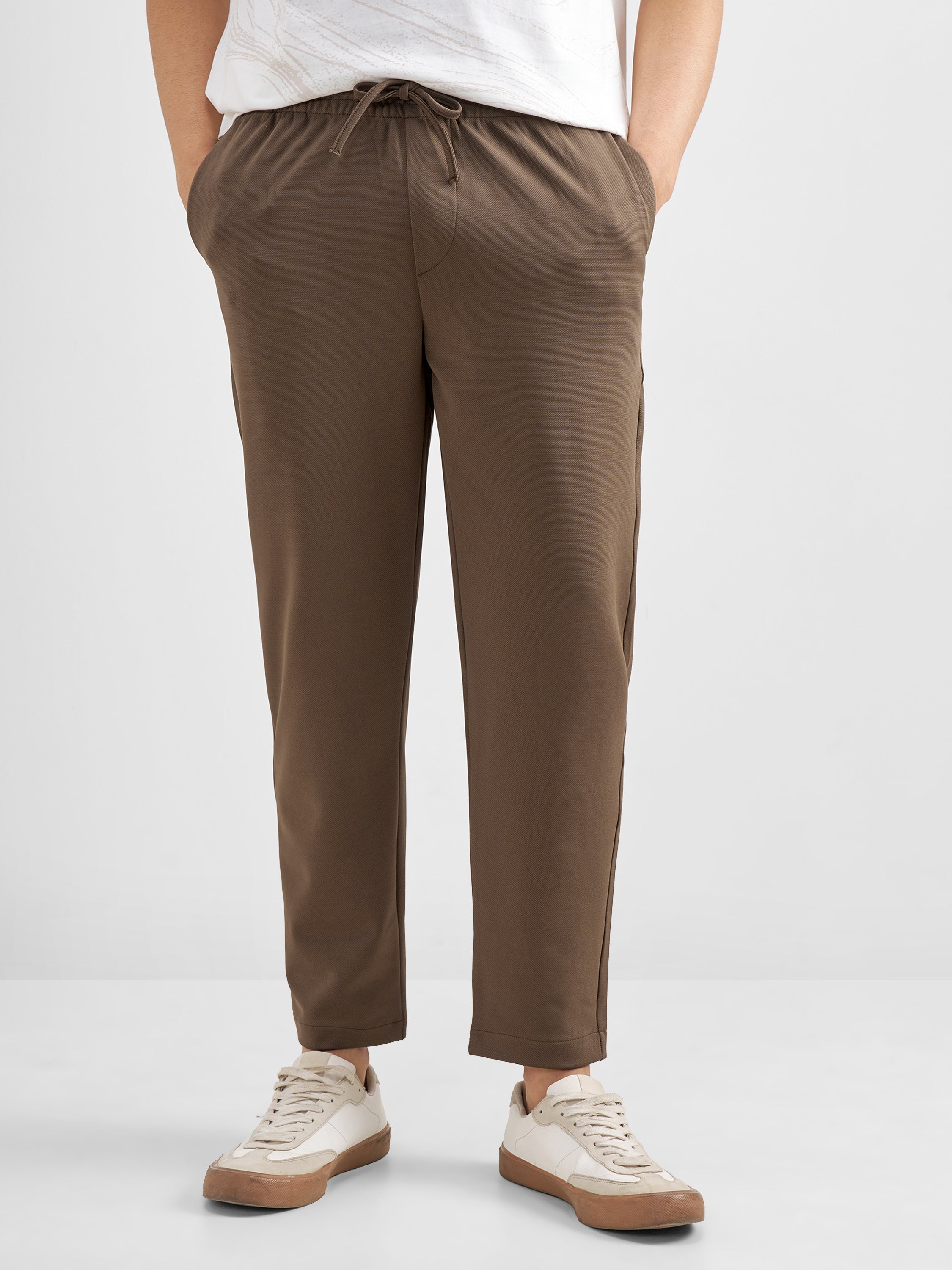 Purple By Highlander Men Brown Tapered Fit Solid Regular Trouser - Brown - Image 1
