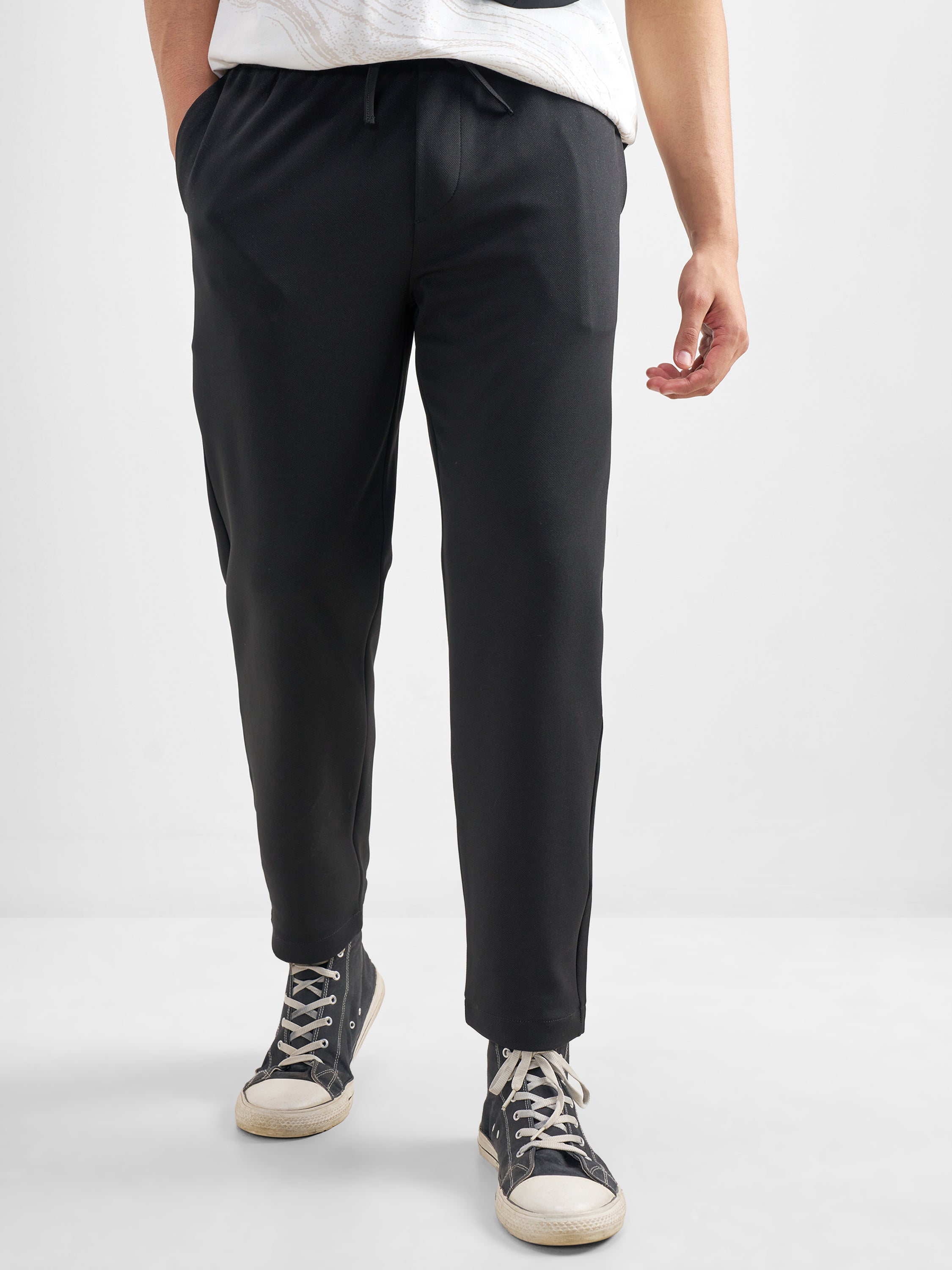 Purple By Highlander Men Black Tapered Fit Solid Regular Trouser - Black - Image 1