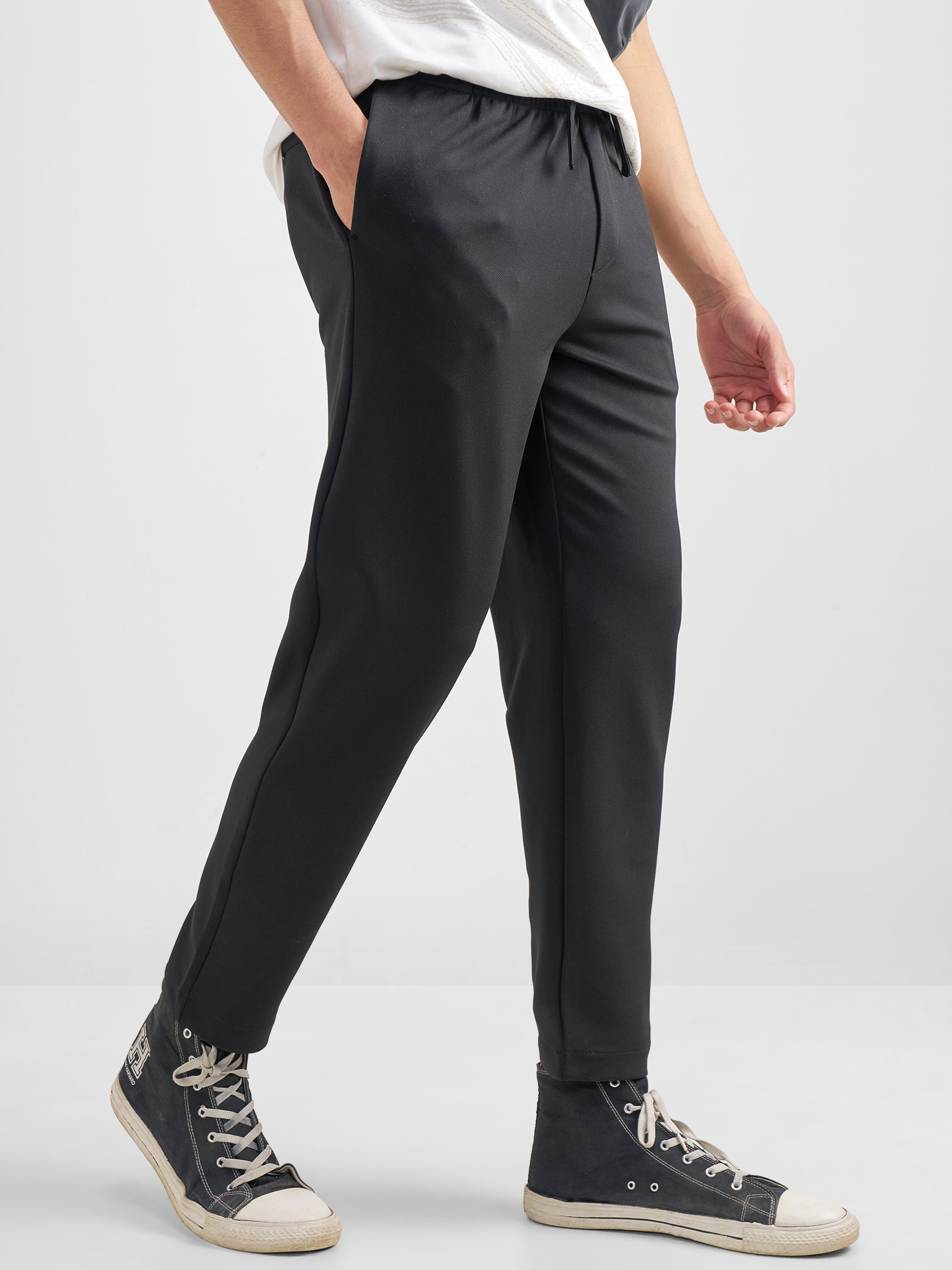 Purple By Highlander Men Black Tapered Fit Solid Regular Trouser - Black - Image 6