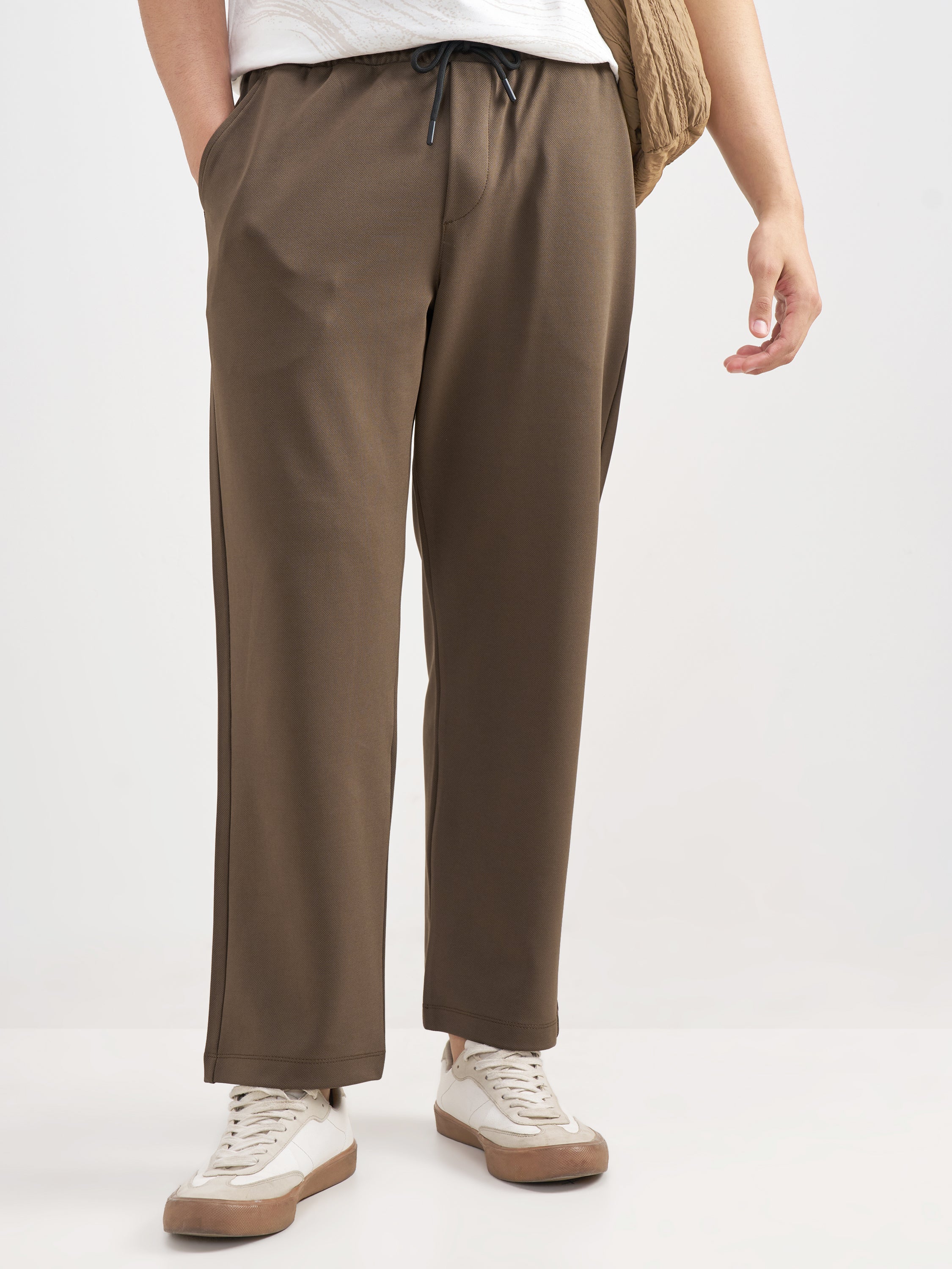 Purple By Highlander Men Brown Relaxed Fit Solid Regular Trouser - Brown - Image 1