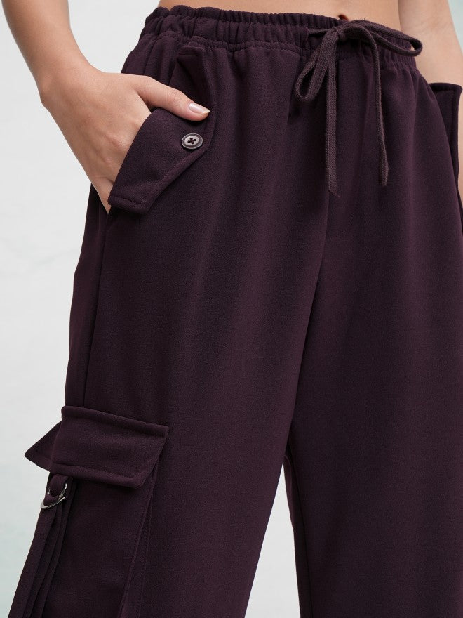 Tokyo Talkies Women Purple Solid Straight Fit Cargos - Purple - Image 5