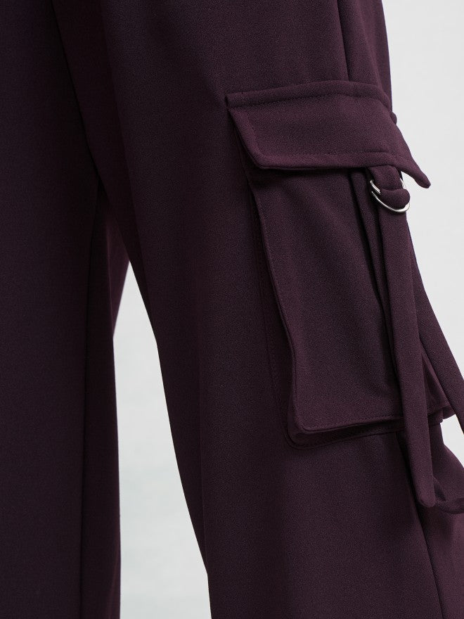 Tokyo Talkies Women Purple Solid Straight Fit Cargos - Purple - Image 7