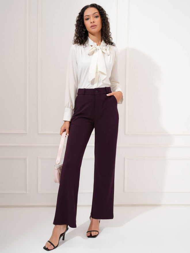 Tokyo Talkies Women Purple Regular Solid Formal Trouser - Purple - Image 2