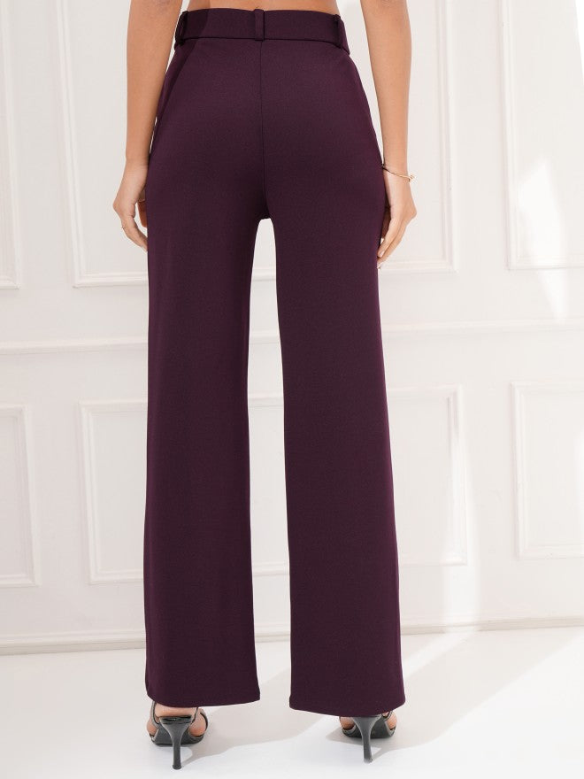 Tokyo Talkies Women Purple Regular Solid Formal Trouser - Purple - Image 3