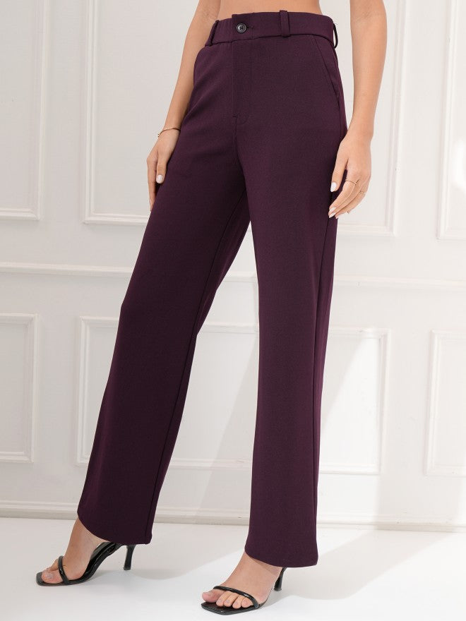 Tokyo Talkies Women Purple Regular Solid Formal Trouser - Purple - Image 4