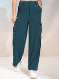 Tokyo Talkies Women Teal Regular Solid Cargos - Teal - Image 1