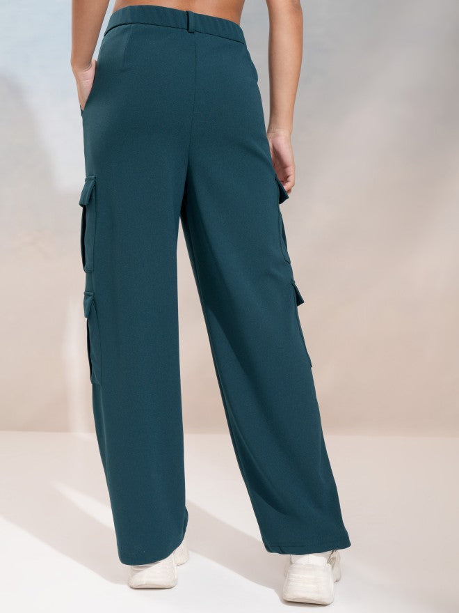 Tokyo Talkies Women Teal Regular Solid Cargos - Teal - Image 3