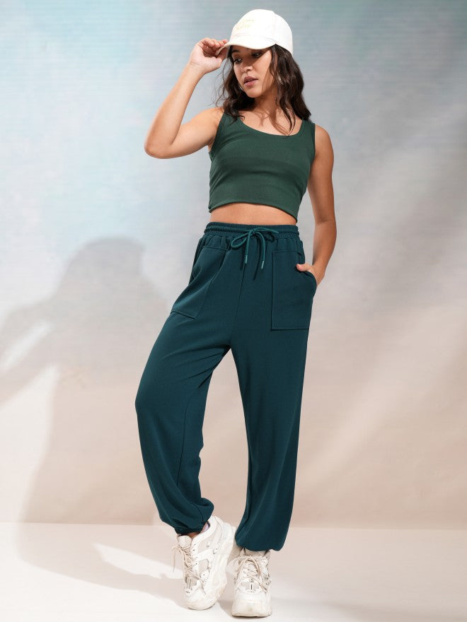 Tokyo Talkies Women Teal Regular Solid Joggers - Teal - Image 2