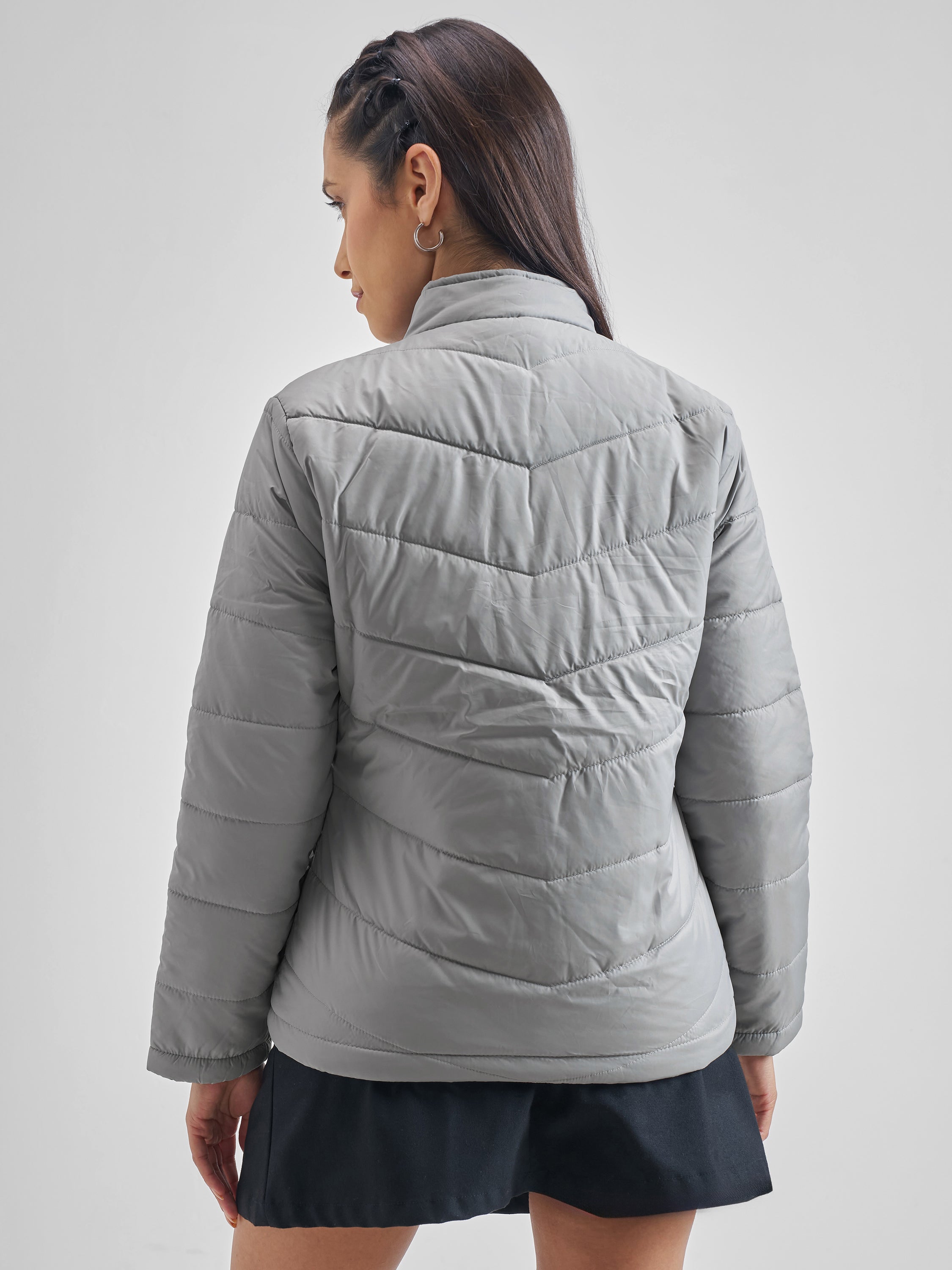 Tokyo Talkies Women Grey Puffer Jacket - Grey - Image 3