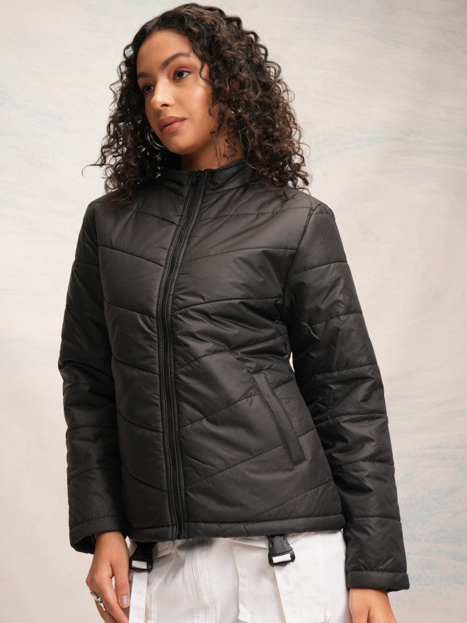 Tokyo Talkies Women Black Puffer Jacket - Black - Image 4